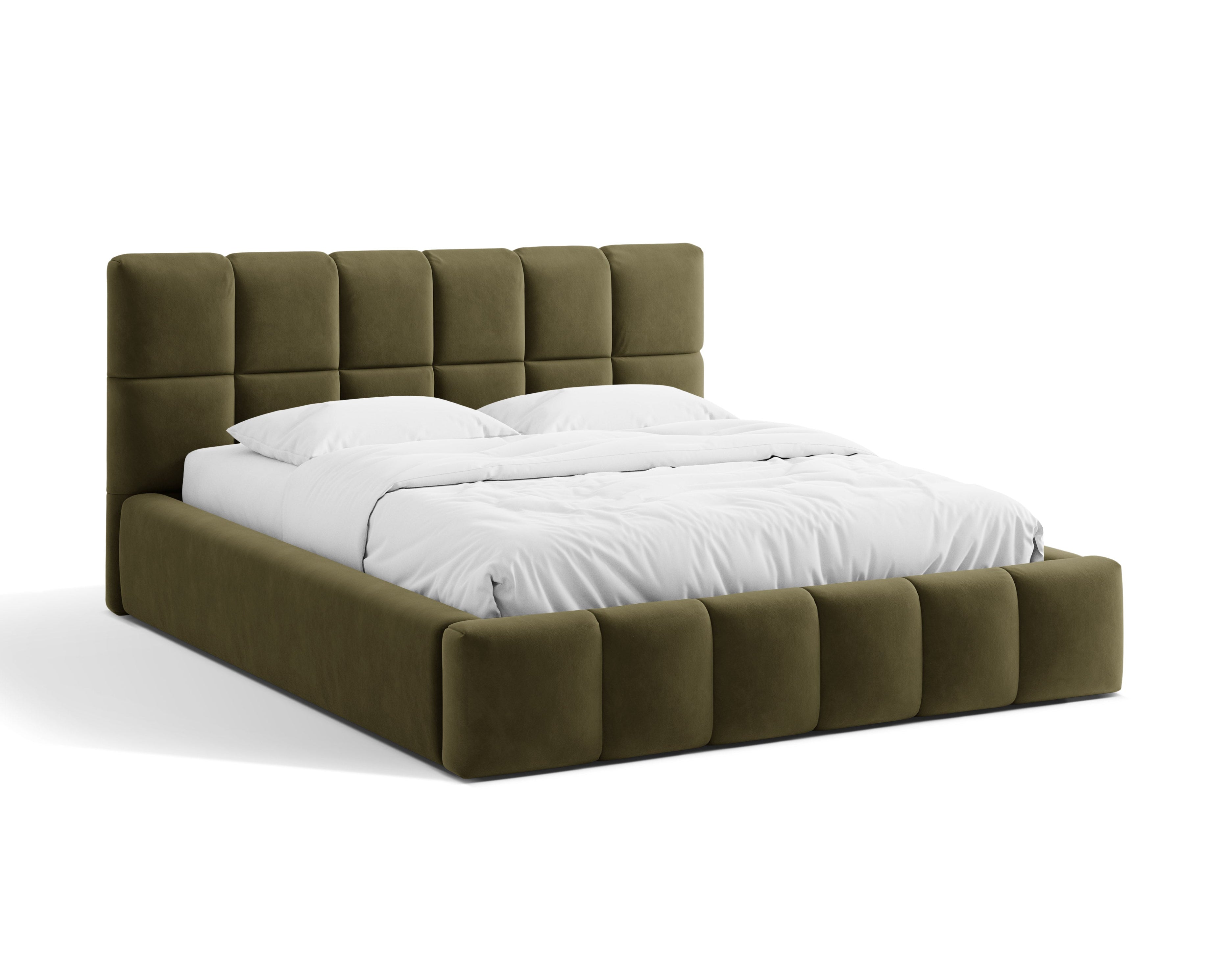 Velours bed met opbergruimte voor beddengoed BELLIS olijfgroen