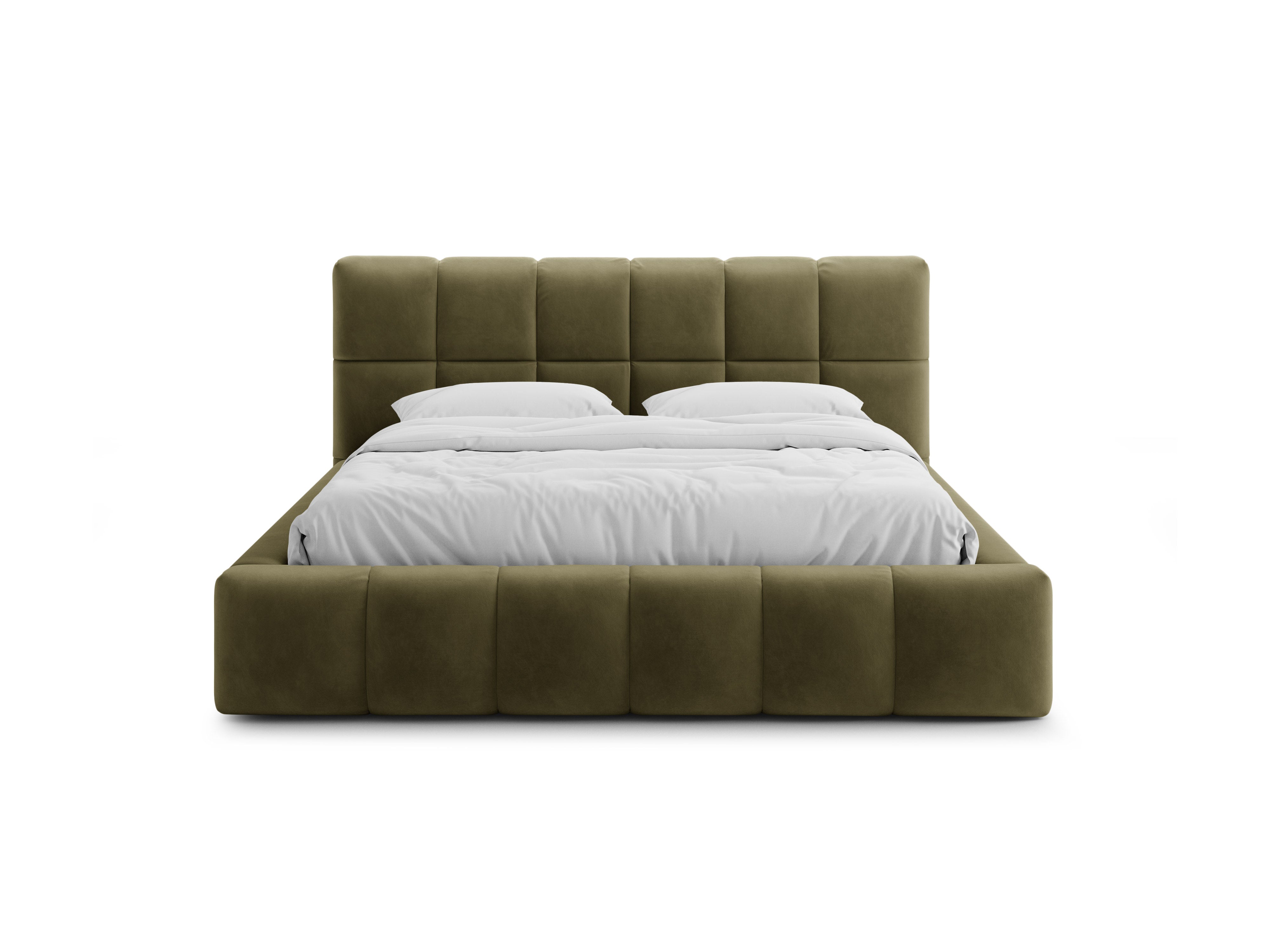 Velours bed met opbergruimte voor beddengoed BELLIS olijfgroen