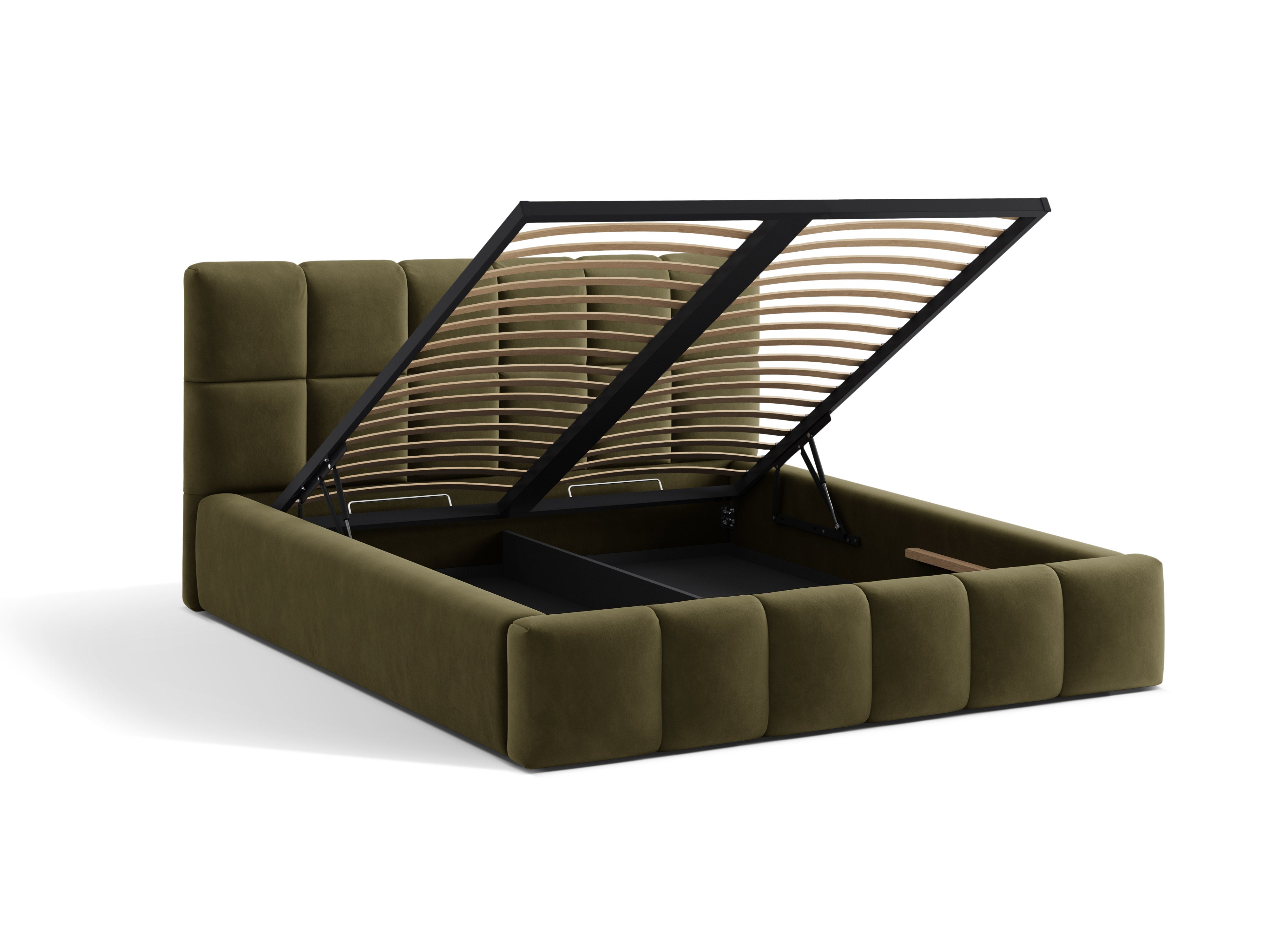 Velours bed met opbergruimte voor beddengoed BELLIS olijfgroen