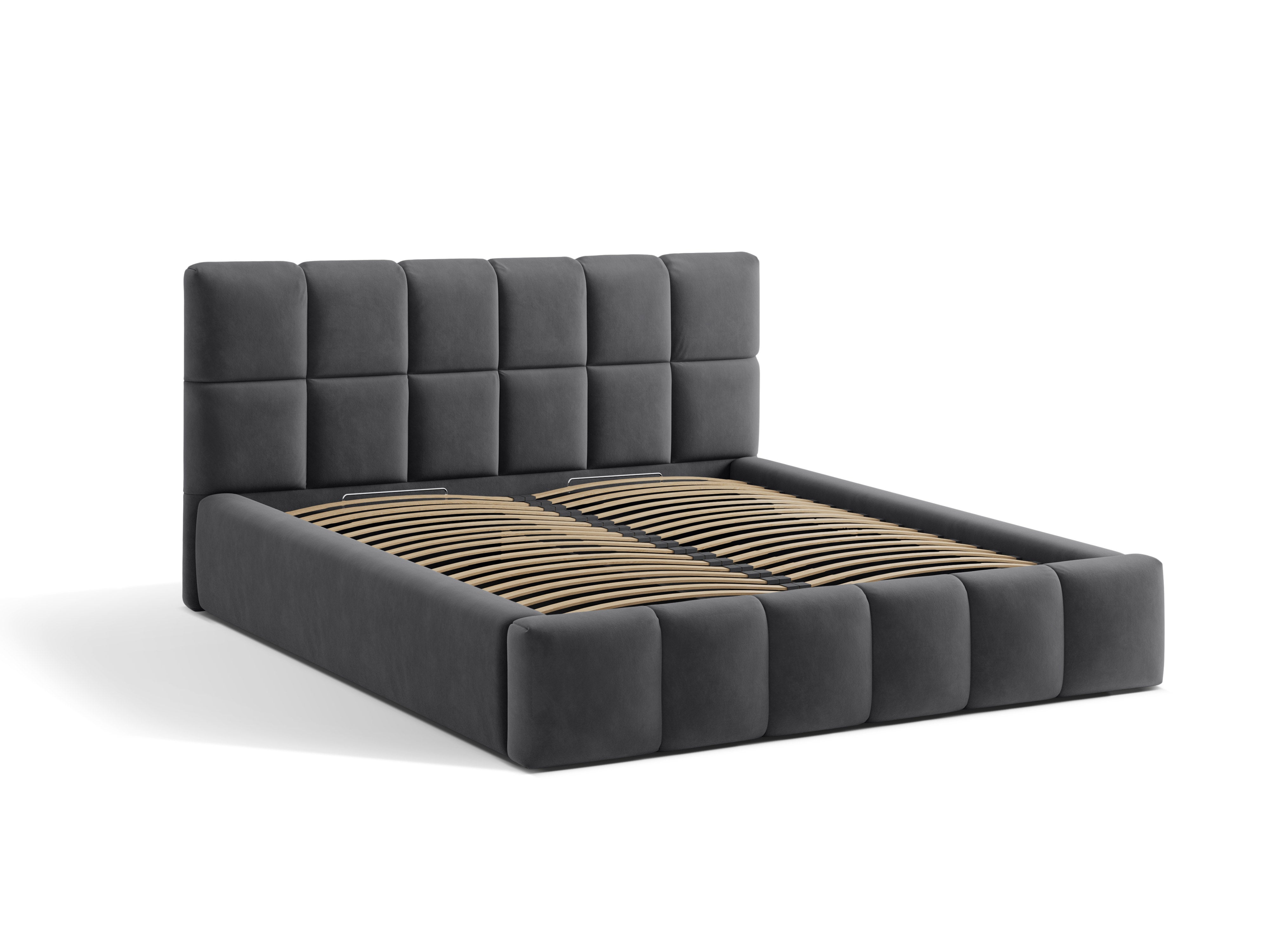 Velours bed met opbergruimte voor beddengoed BELLIS grijs