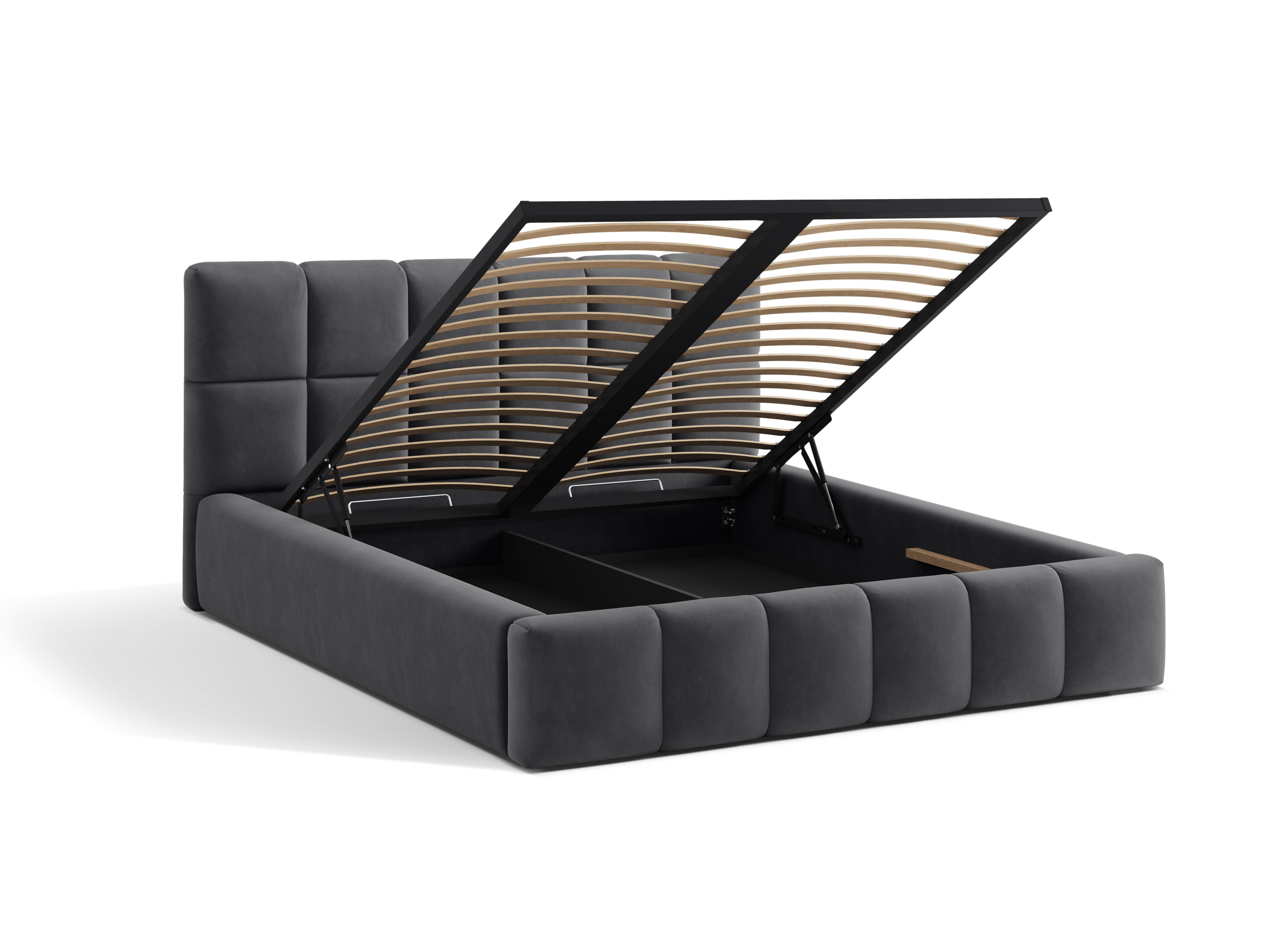Velours bed met opbergruimte voor beddengoed BELLIS grijs