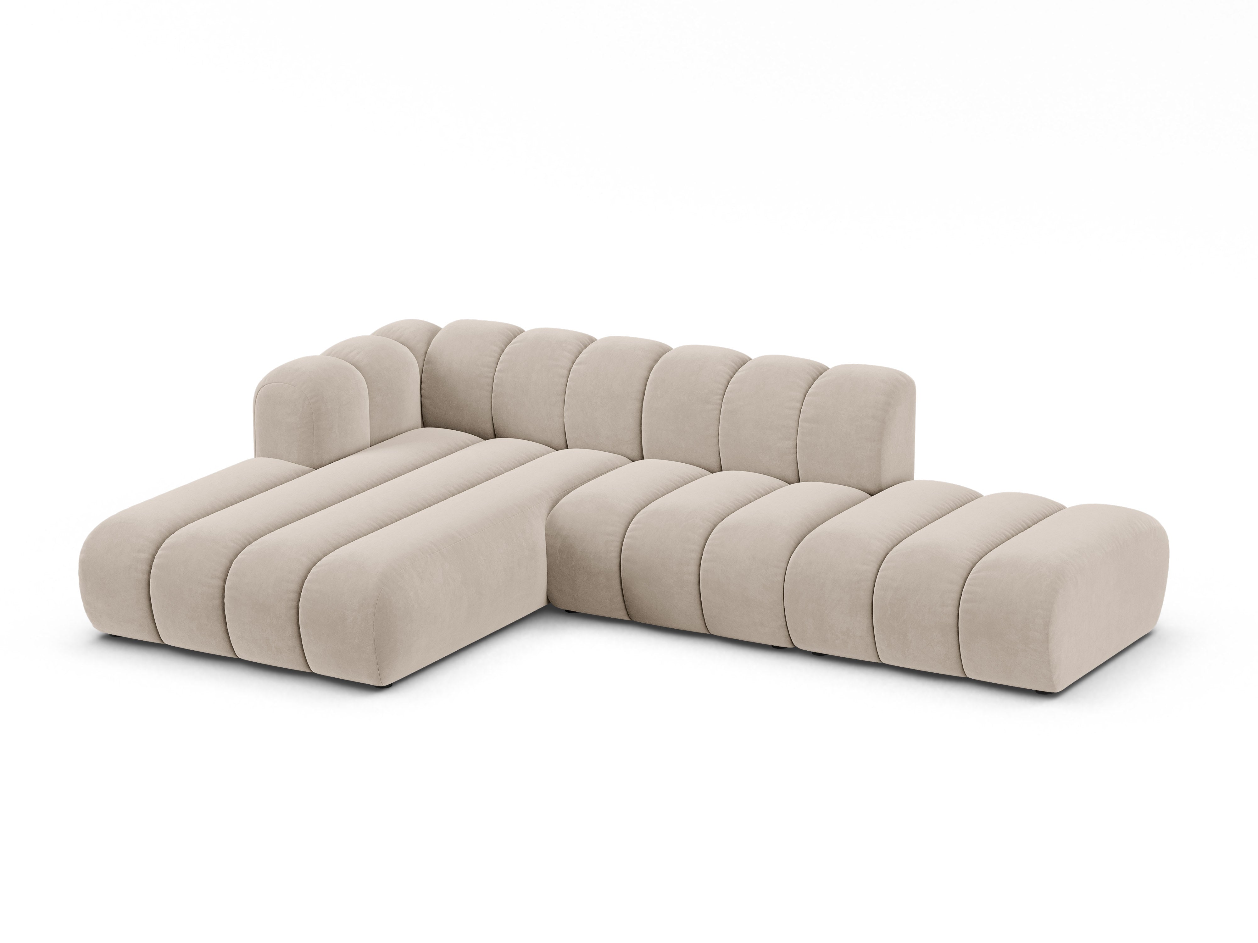 Narożnik aksamitny 5-osobowy lewostronny LUPINE beżowy – sofa narożna