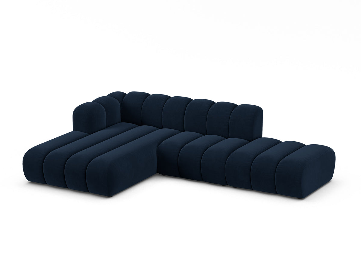 Narożnik aksamitny 5-osobowy lewostronny LUPINE granatowy – sofa narożna