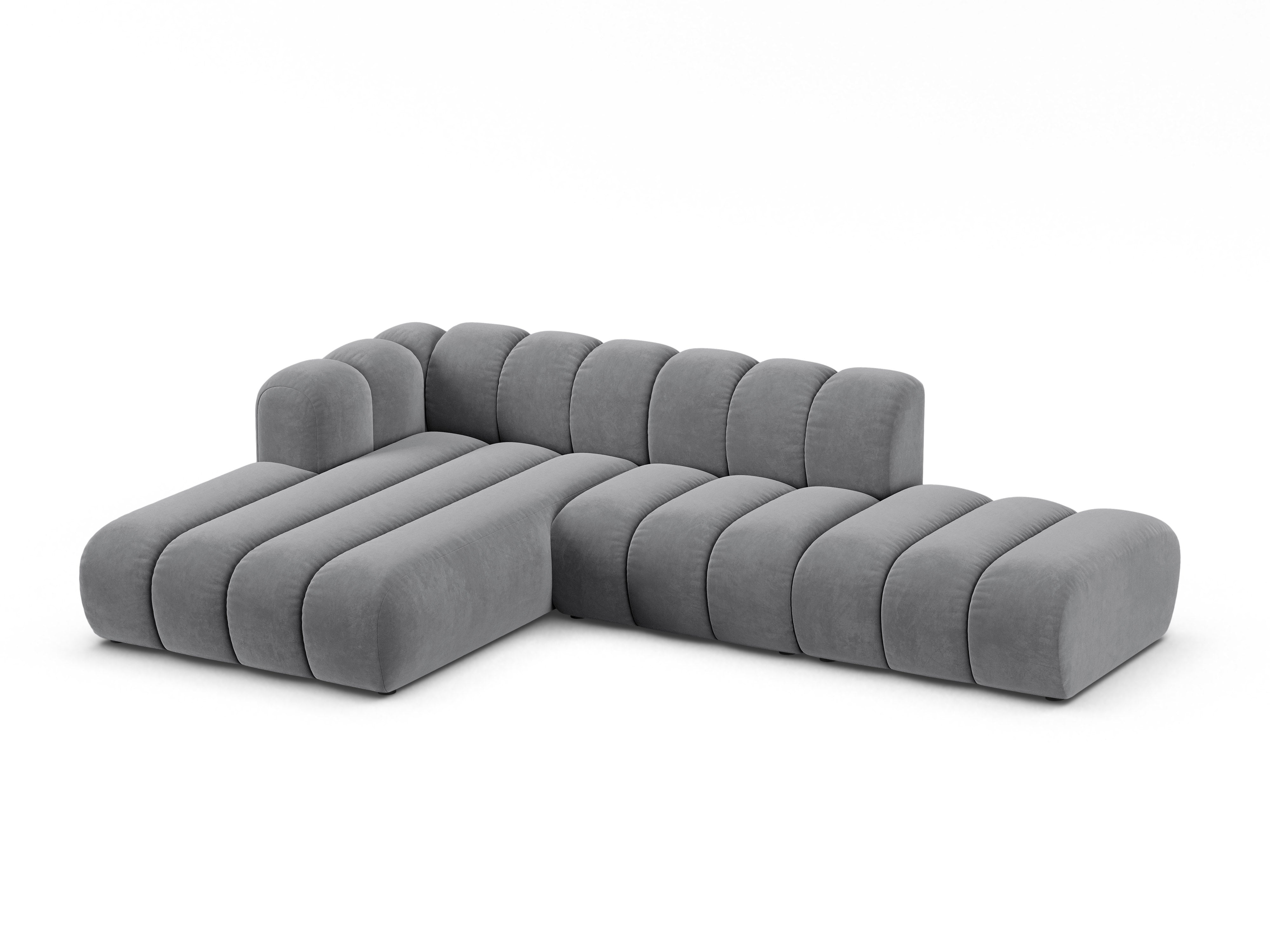 Narożnik aksamitny 5-osobowy lewostronny LUPINE szary – sofa narożna
