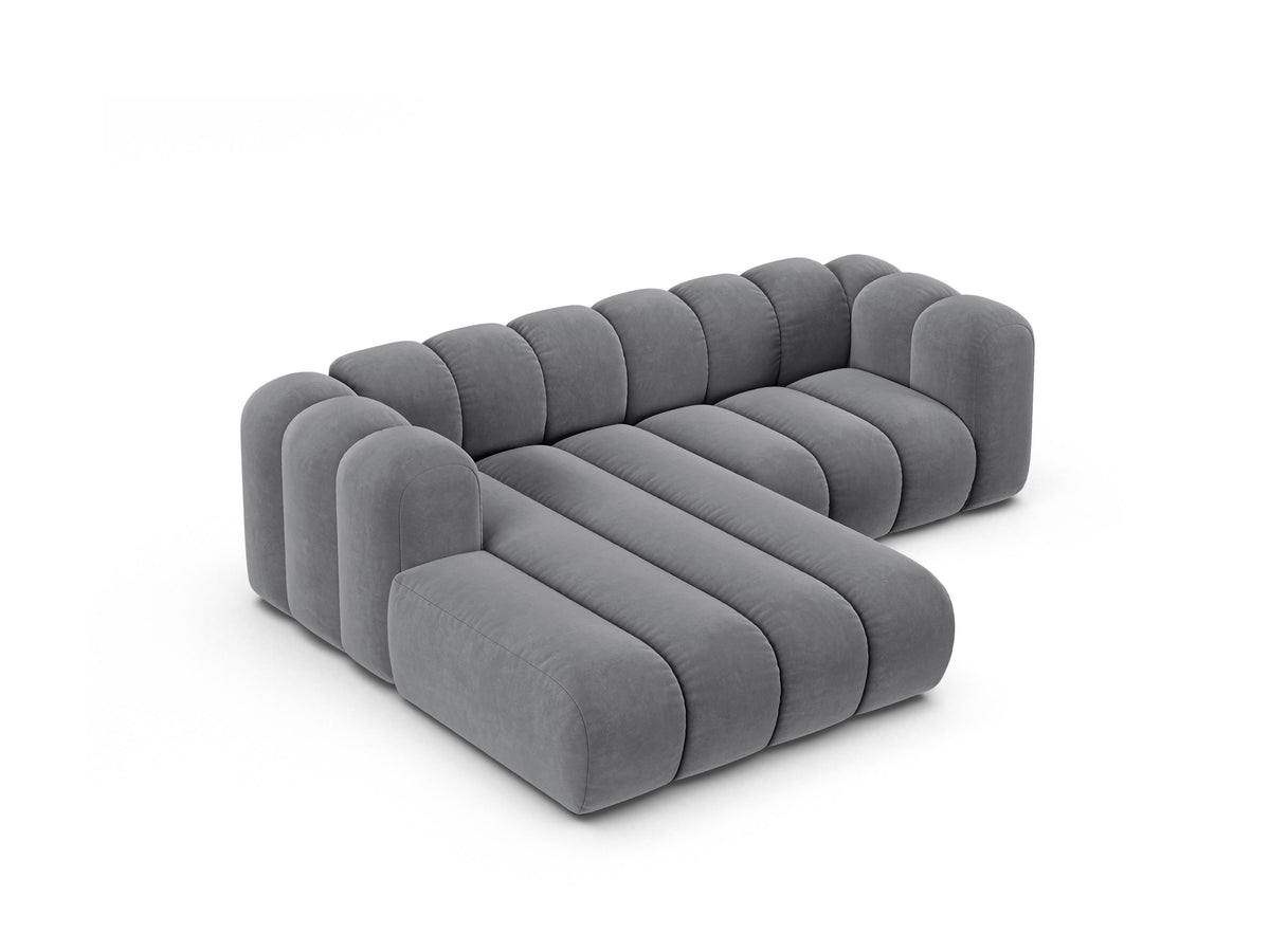 Narożnik aksamitny 3-osobowy lewostronny LUPINE szary – sofa narożna