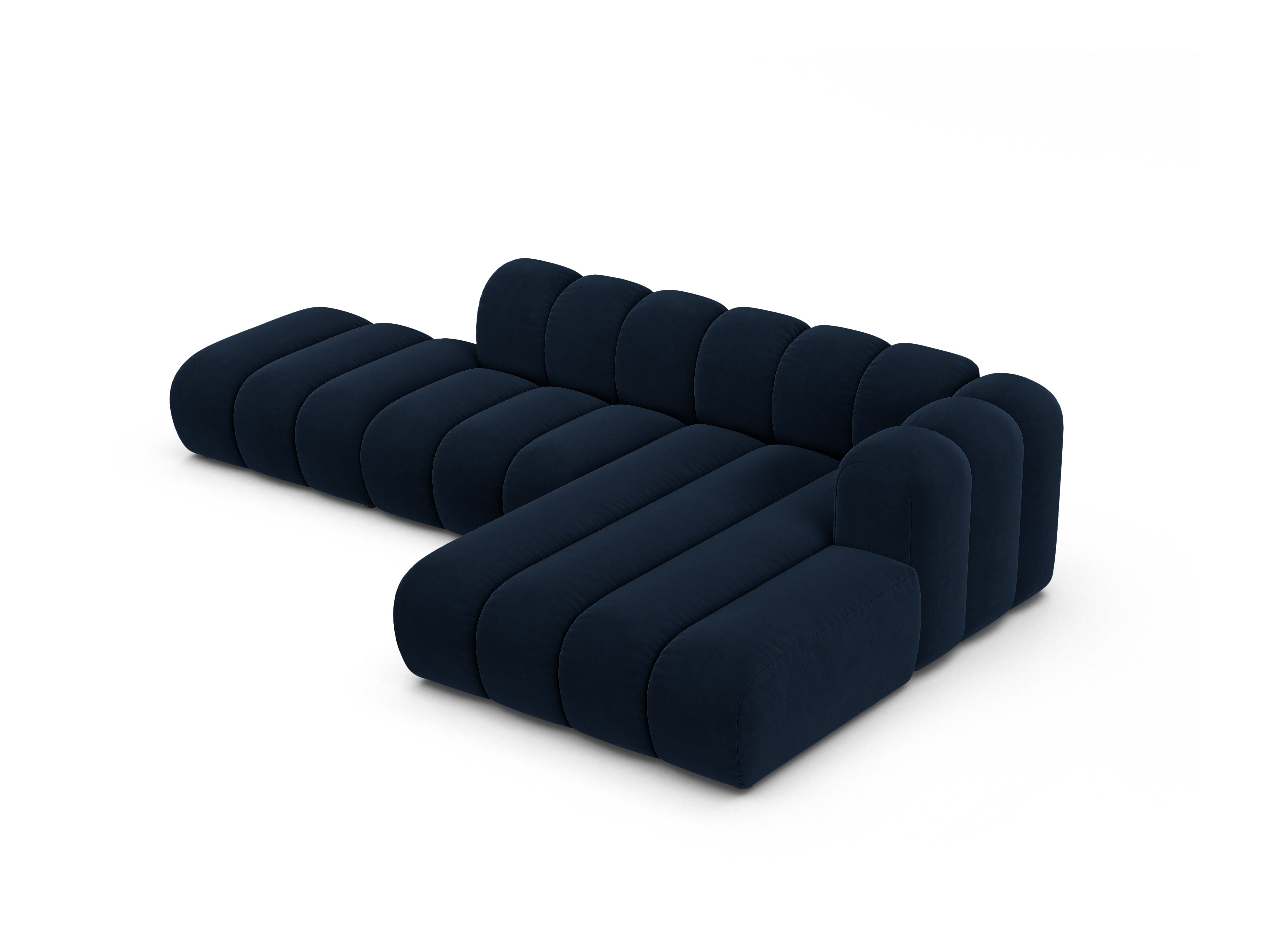 Narożnik aksamitny 5-osobowy prawostronny LUPINE granatowy – sofa narożna