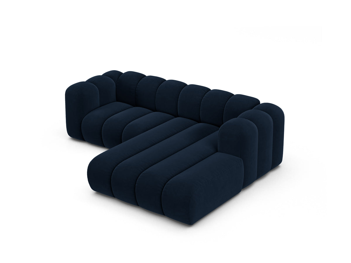 Narożnik aksamitny 3-osobowy prawostronny LUPINE granatowy – sofa narożna
