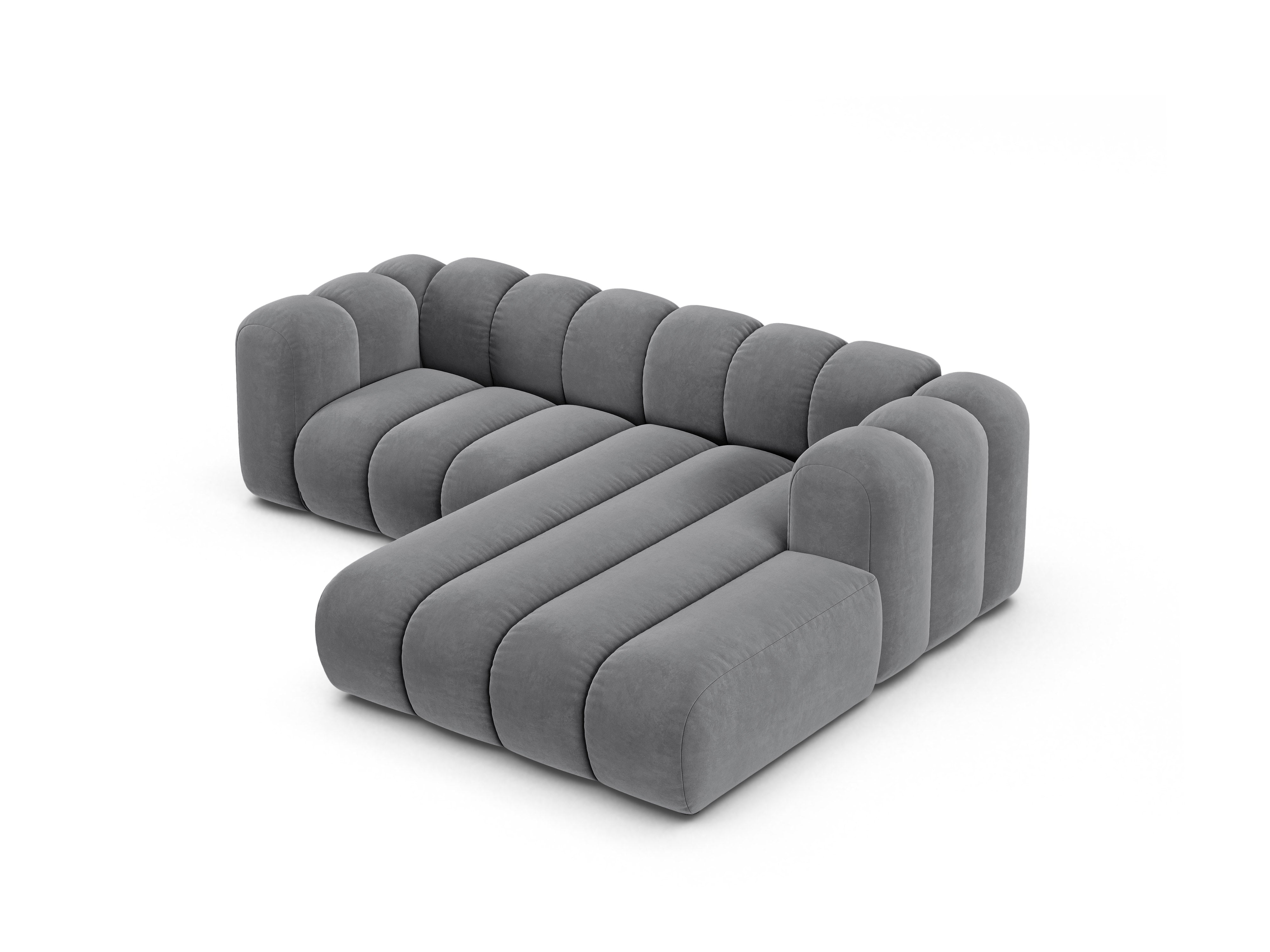Narożnik aksamitny 3-osobowy prawostronny LUPINE szary – sofa narożna