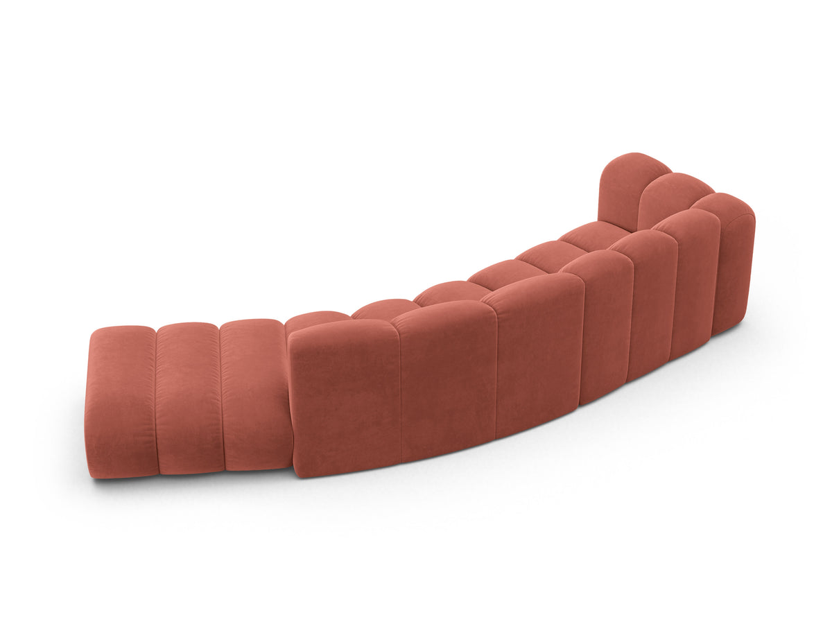 Sofa aksamitna 5-osobowa prawostronna LUPINE koralowy – szenil