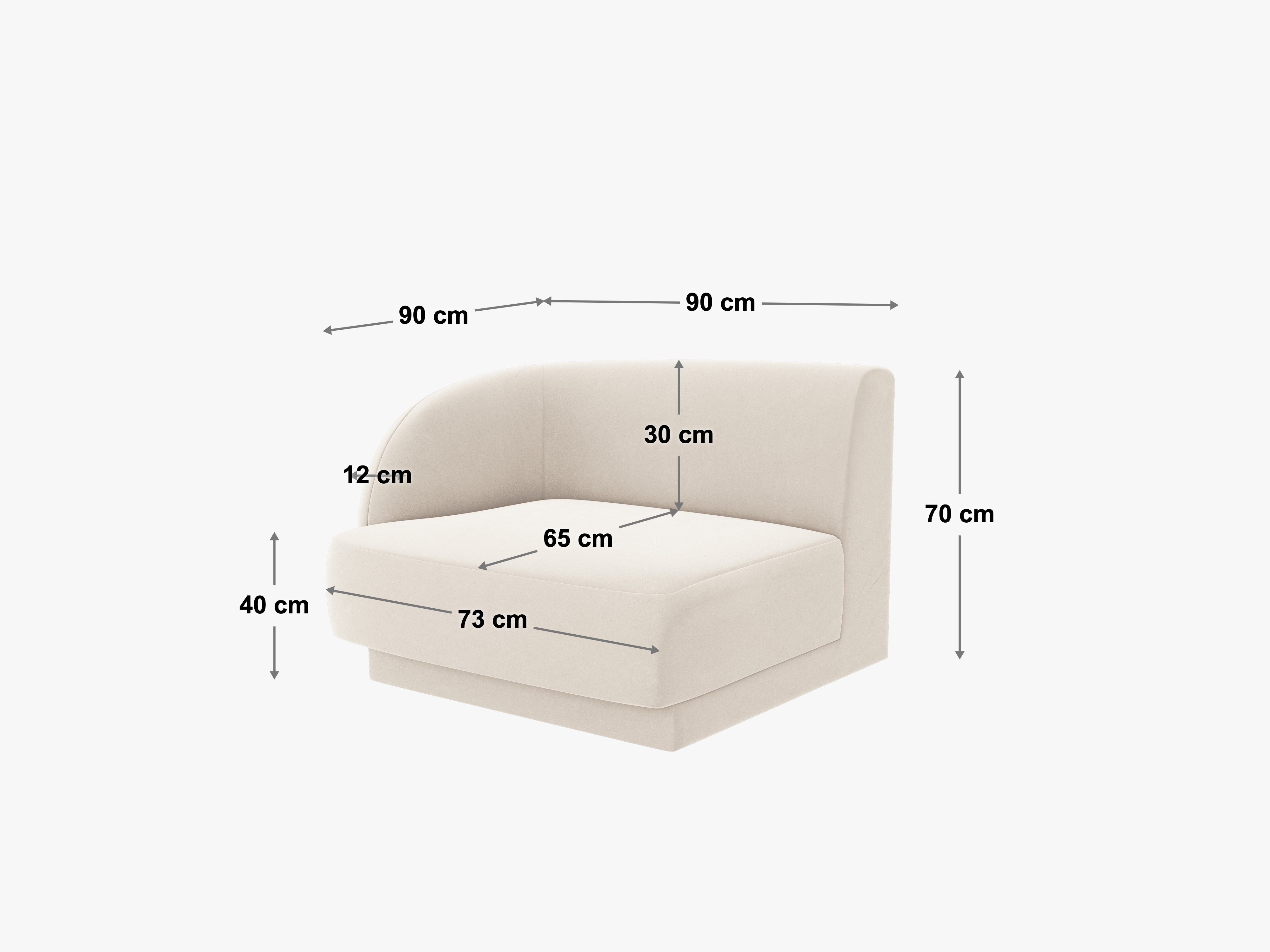 Sofa modułowa MILEY - moduł prawostronny czarny szenil jedwabisty – styl nowoczesny
