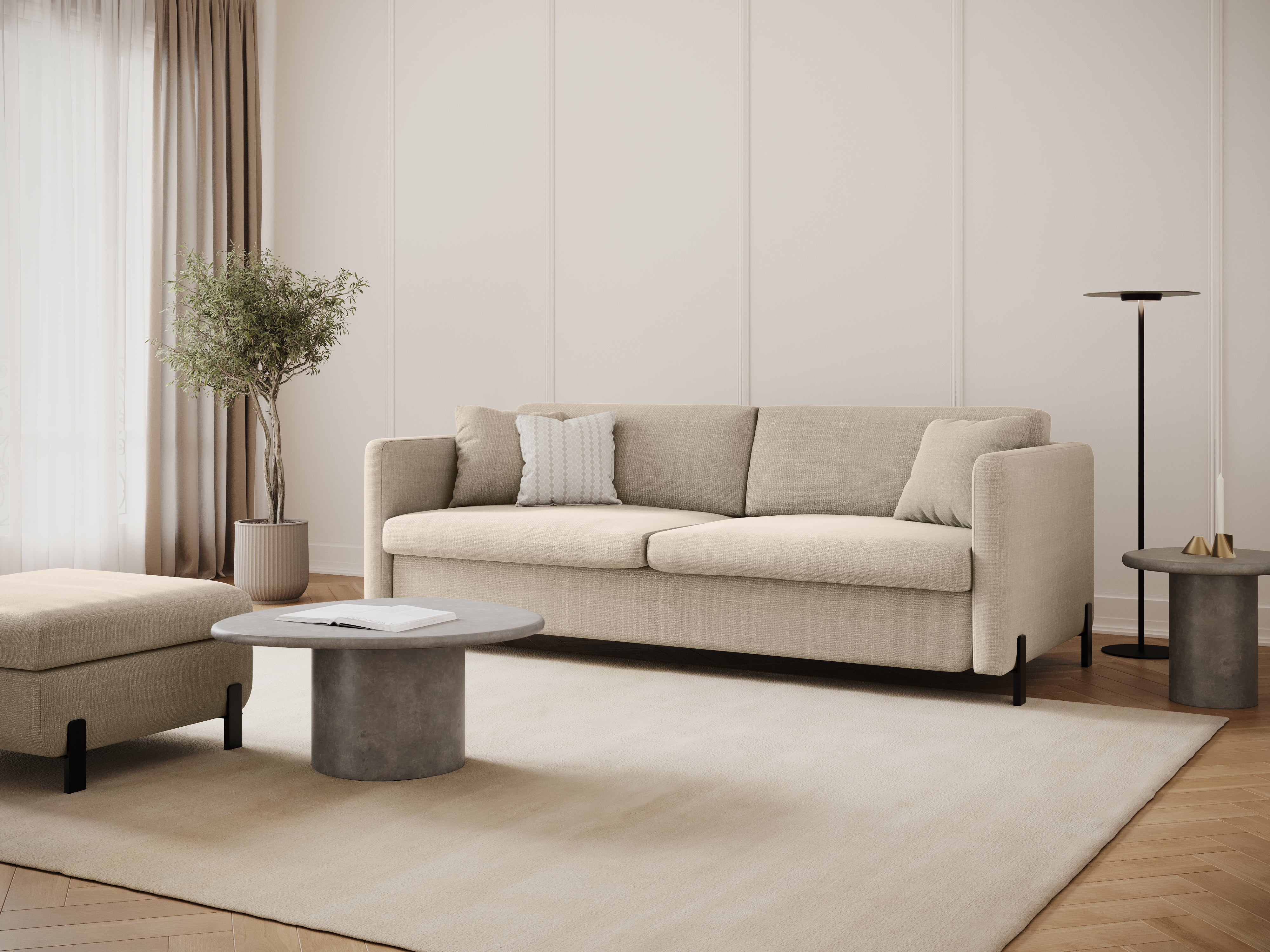 2-seater sofa with sleeping function GLORIA beige chenille