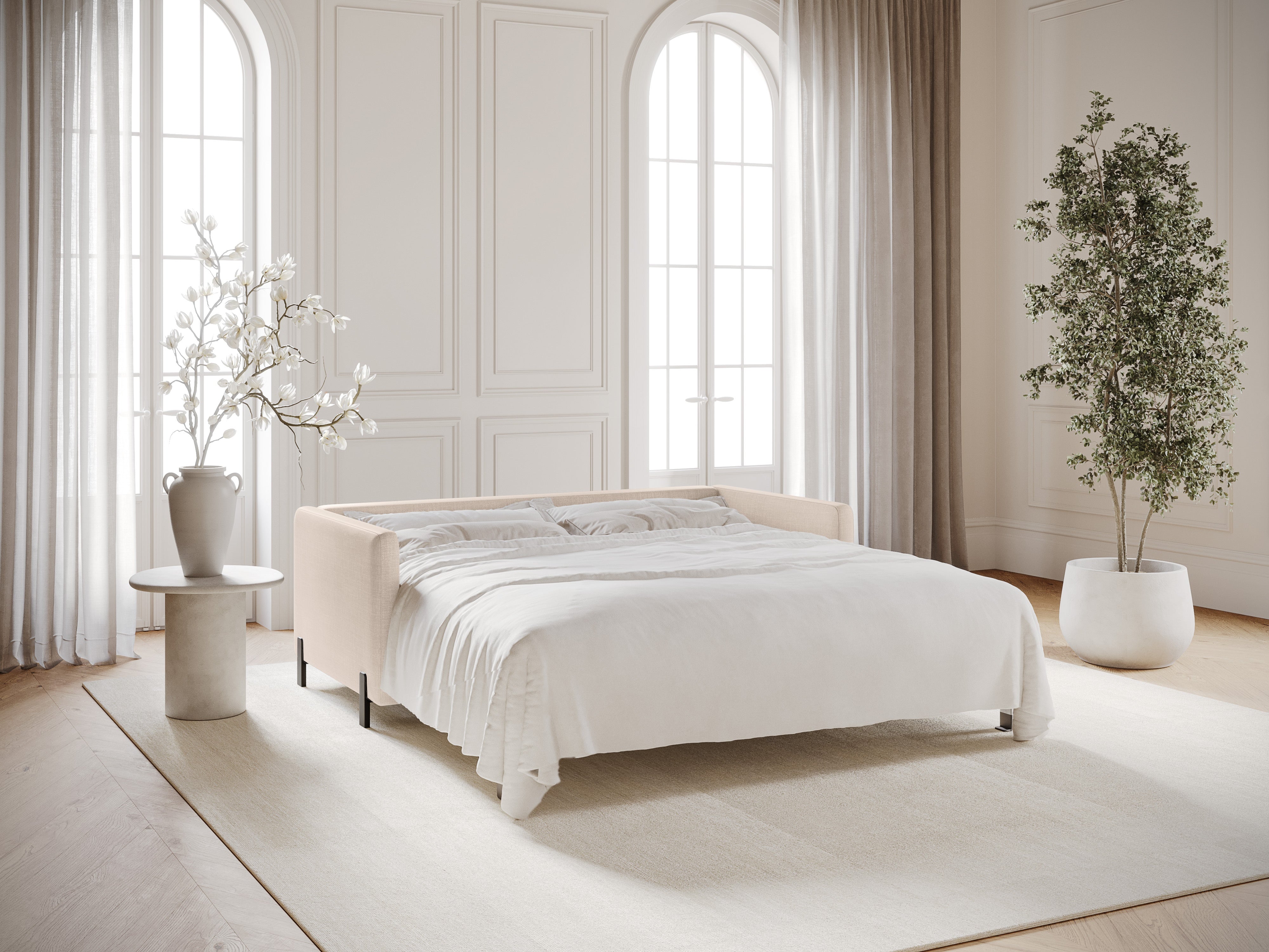 2-seater sofa with sleeping function GLORIA beige chenille