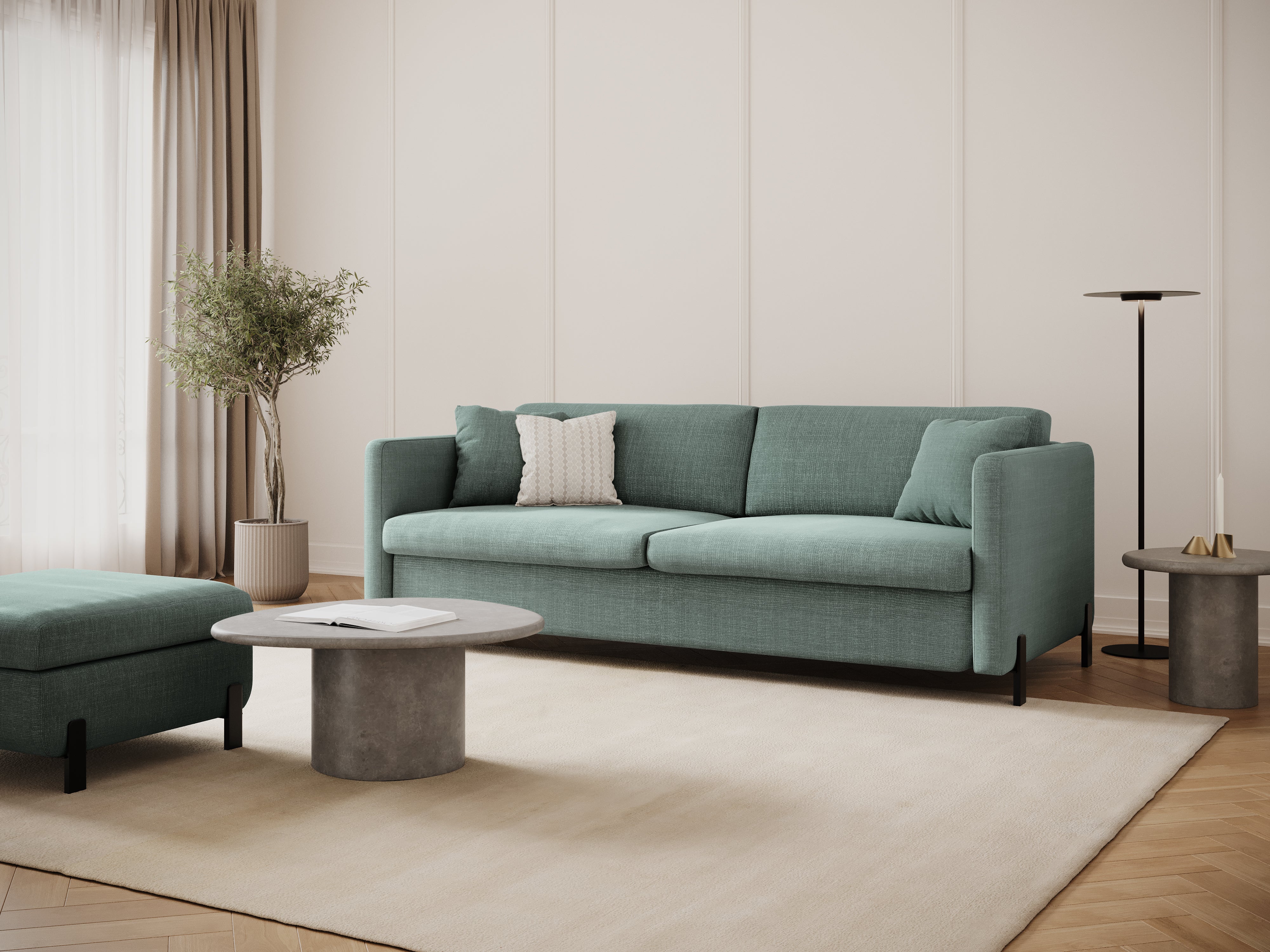 2-seater sofa with sleeping function GLORIA mint chenille