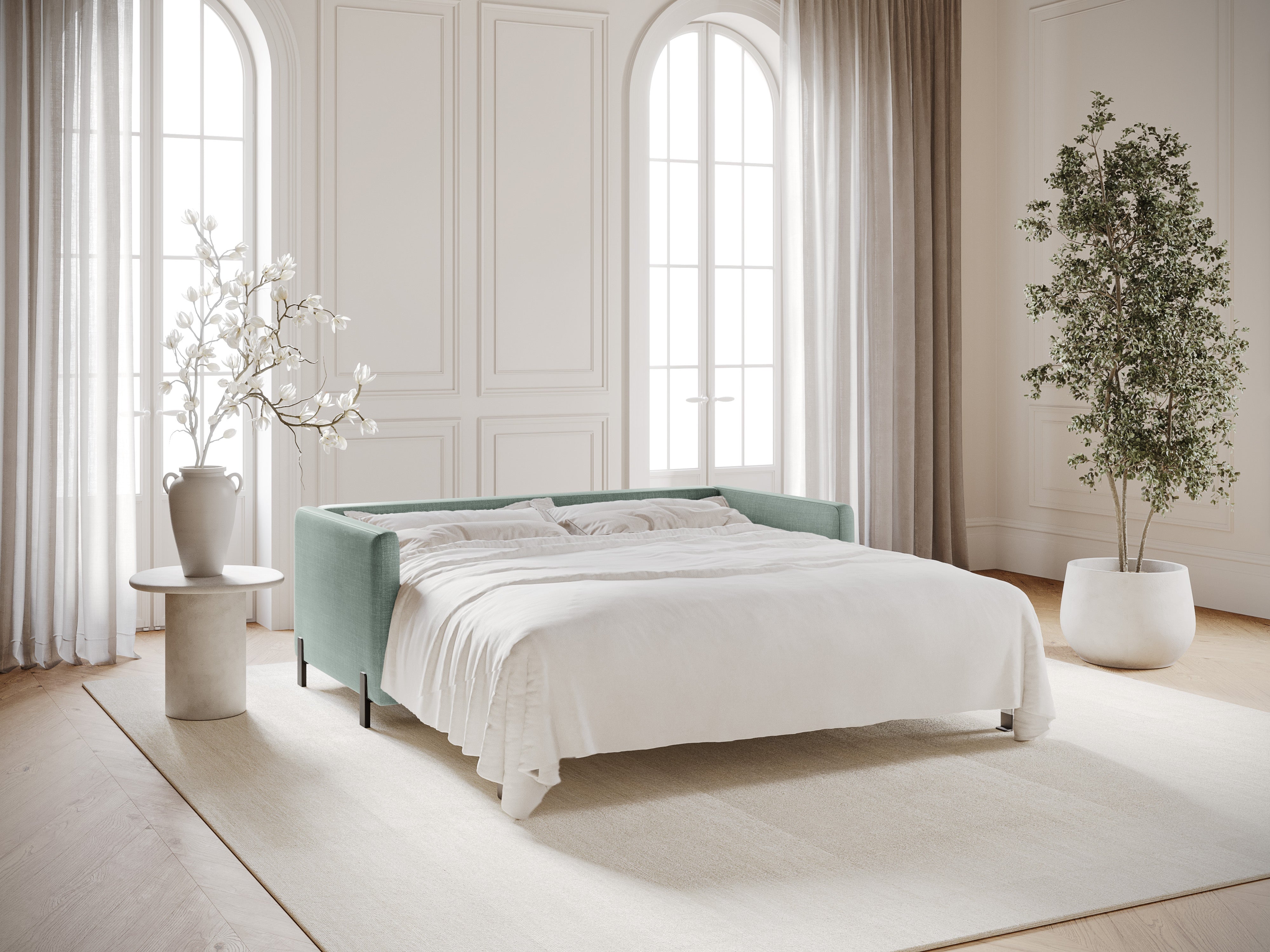 2-seater sofa with sleeping function GLORIA mint chenille