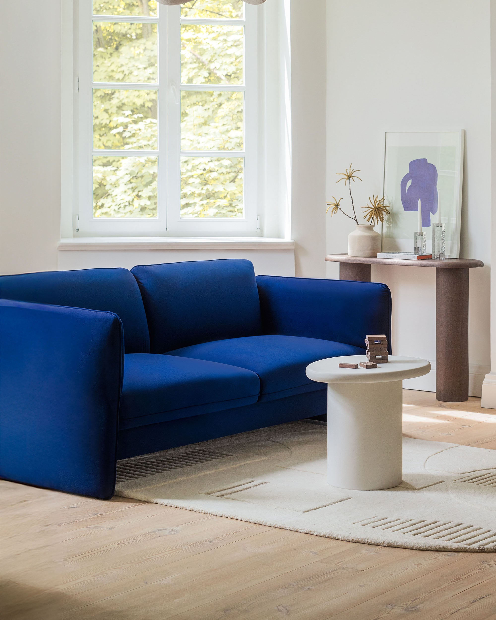 Sofa 2-zits GEORGIA in gedempt blauw chenille