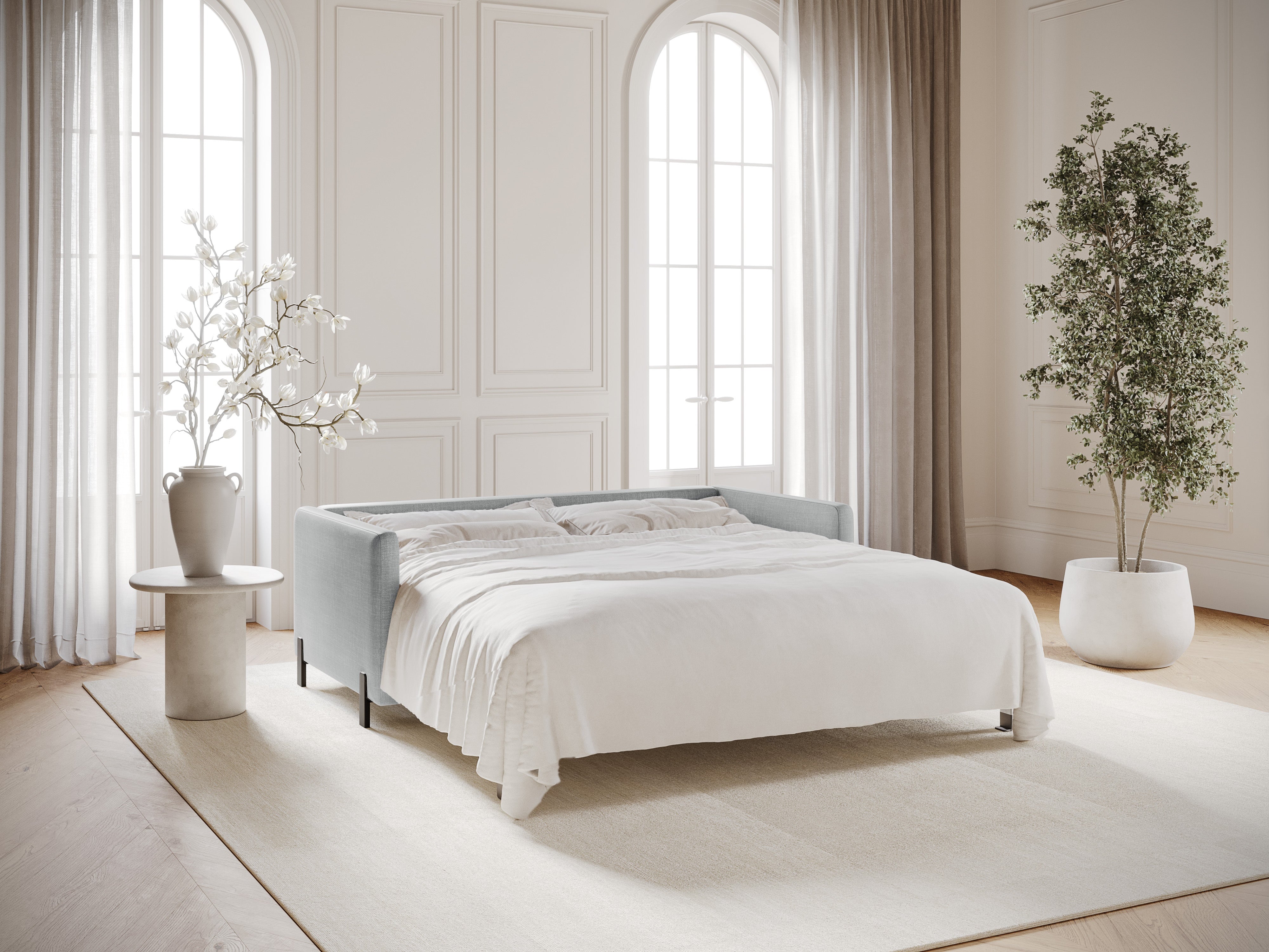 Driepersoonsbank met slaapfunctie GLORIA lichtgrijs chenille