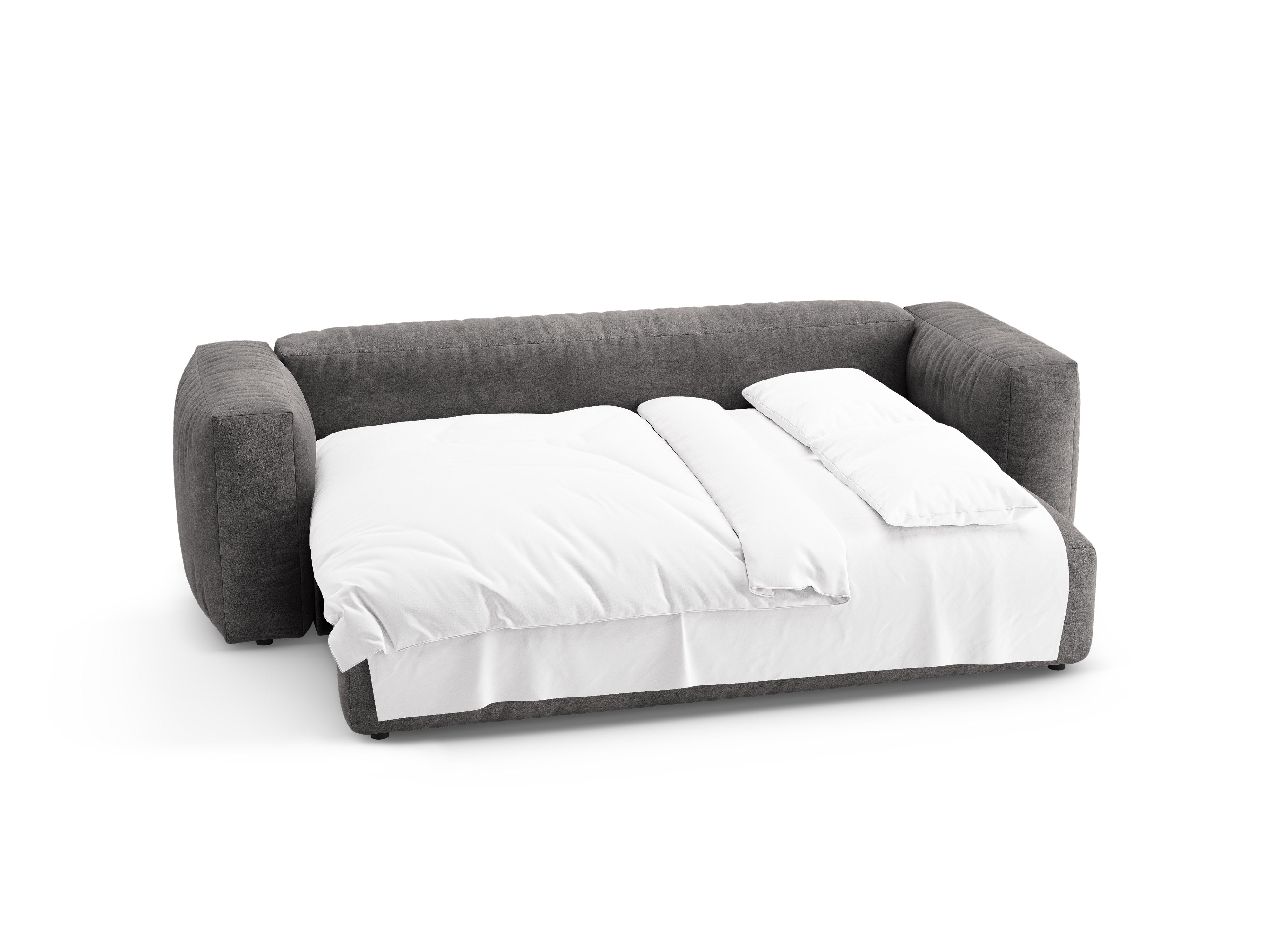 Grijze 3-zits fluwelen bank met slaapfunctie MARTINA [Ewelina] [Amelia spr]
