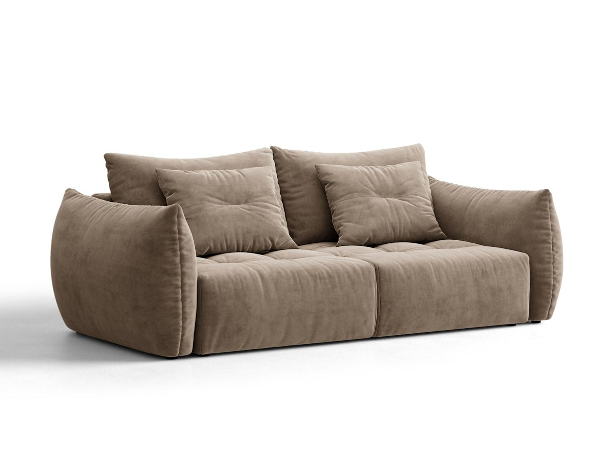 Sofa aksamitna 3-osobowa z funkcją spania BLOOM jasnobrązowy – ujęcie 2