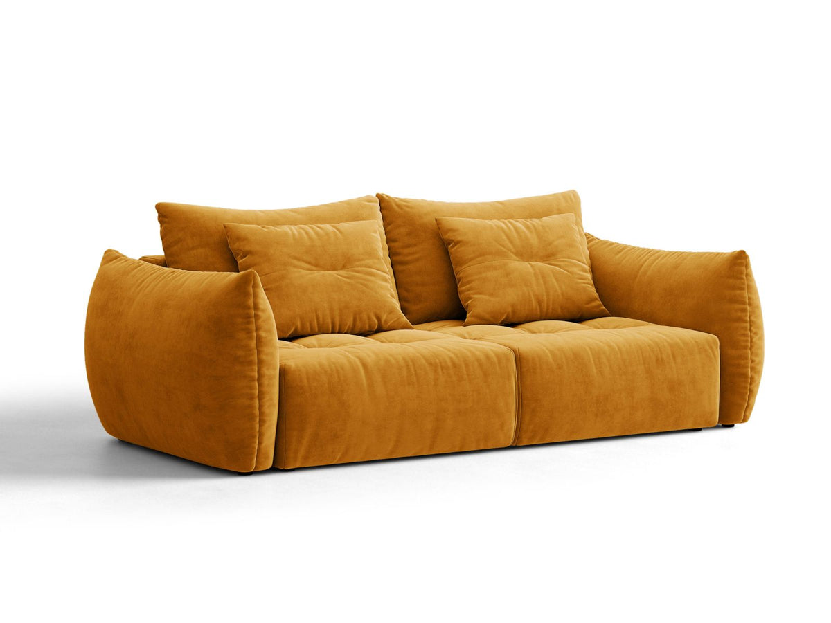 Sofa aksamitna 3-osobowa z funkcją spania BLOOM żółty – ujęcie 2