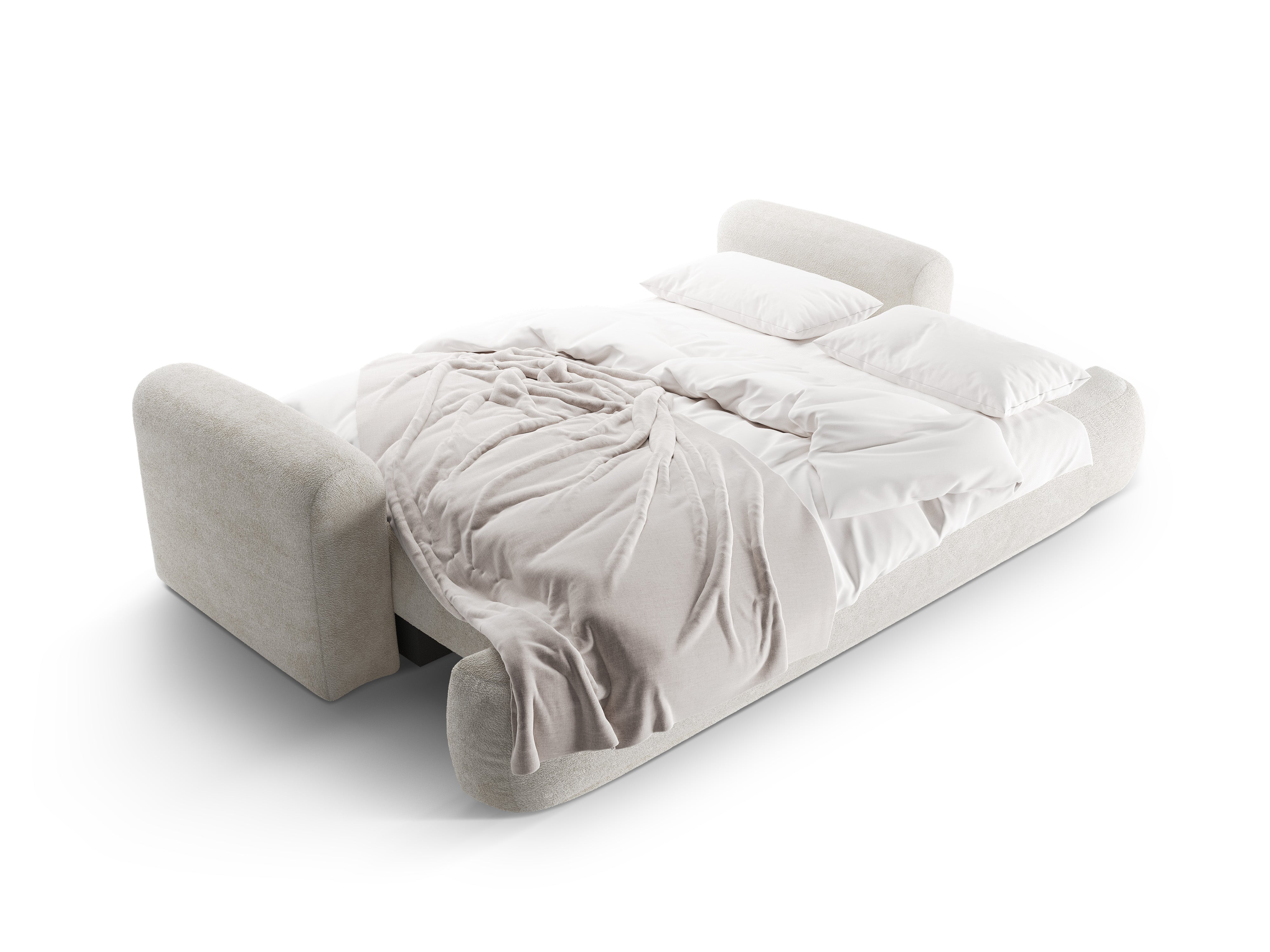 Sofa met slaapfunctie ELLA lichtbeige boucle