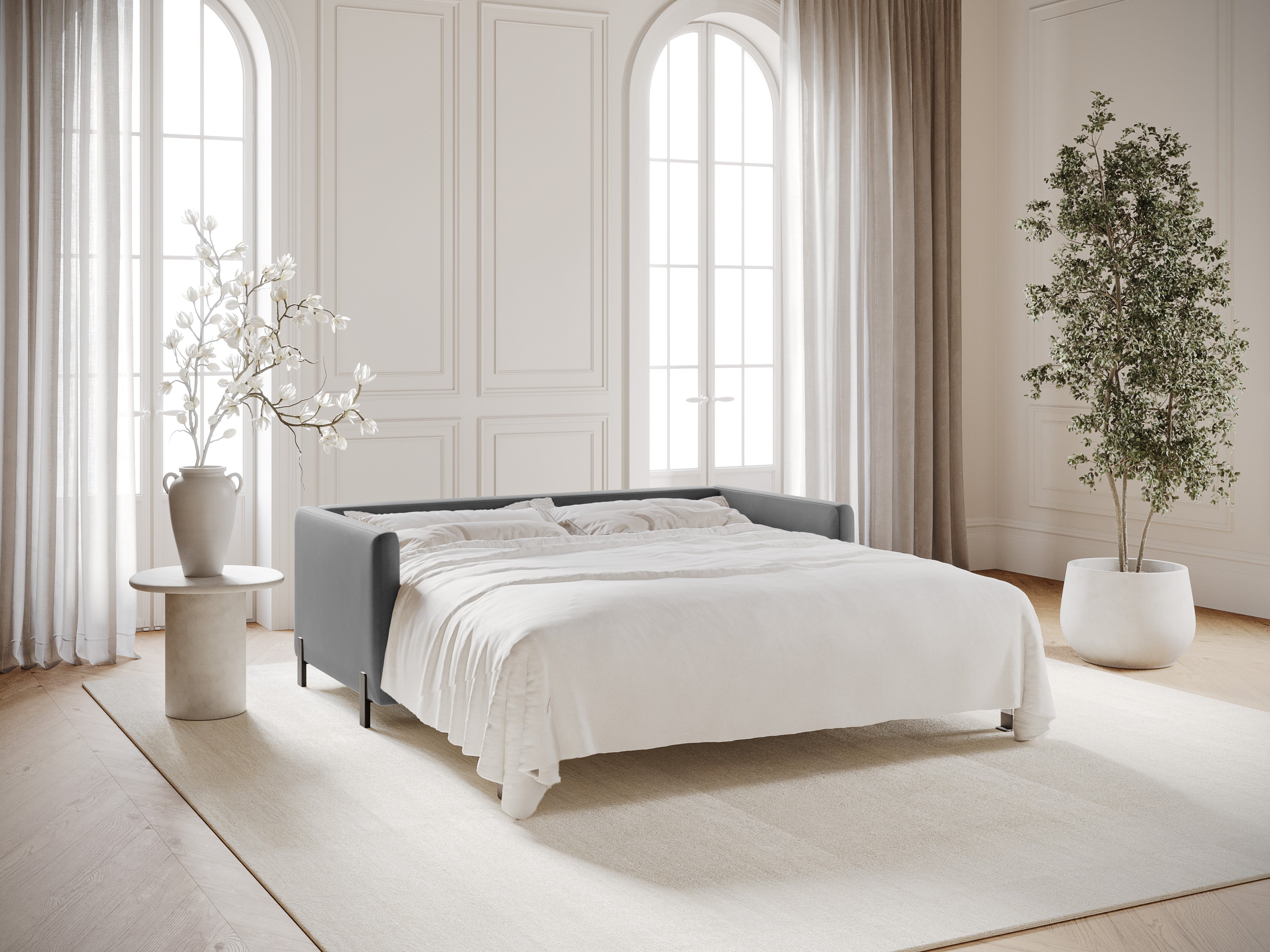 Grijze 3-zits fluwelen bank met slaapfunctie GLORIA