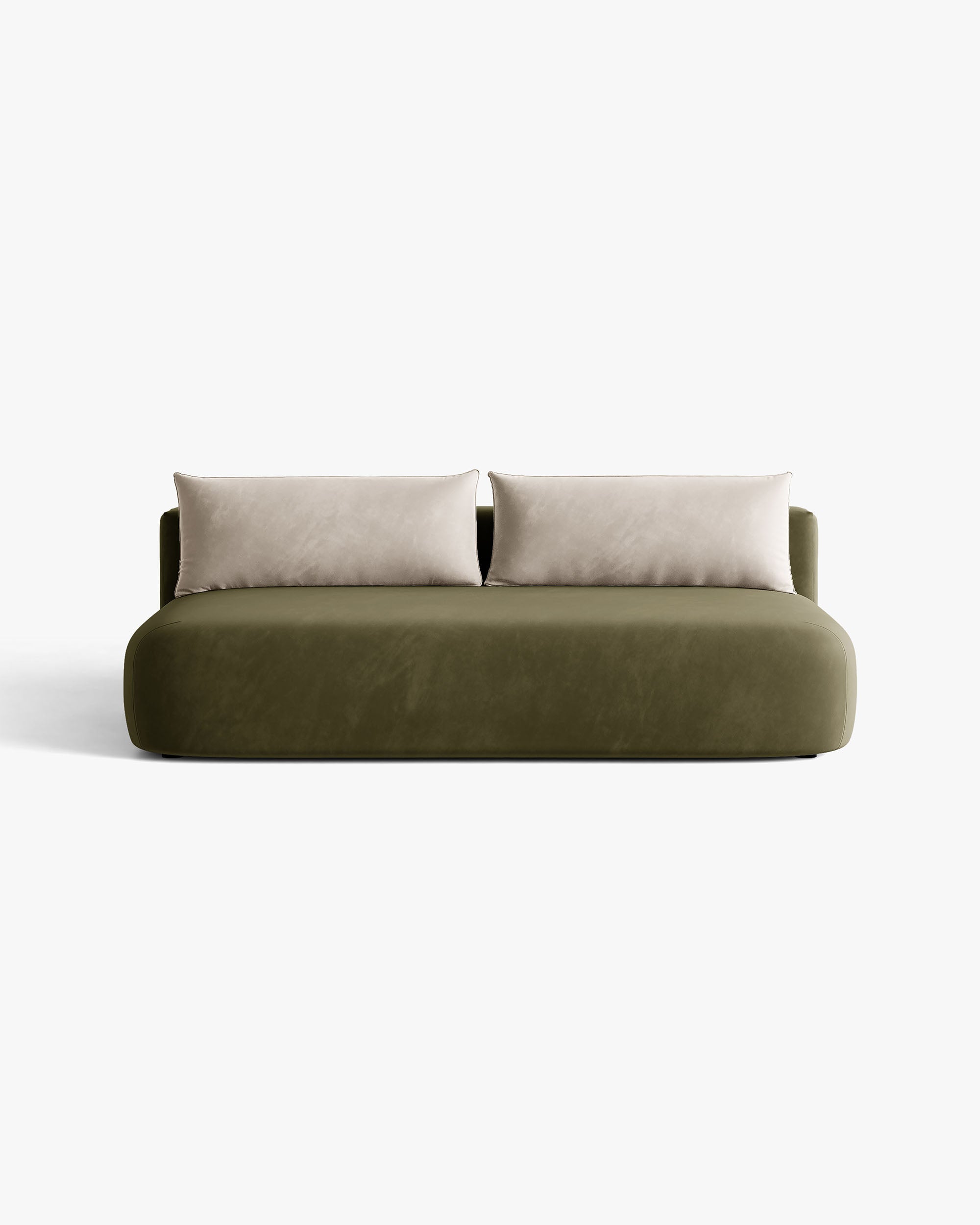 3-zits fluwelen bank met slaapfunctie HENA in groen met beige kussens
