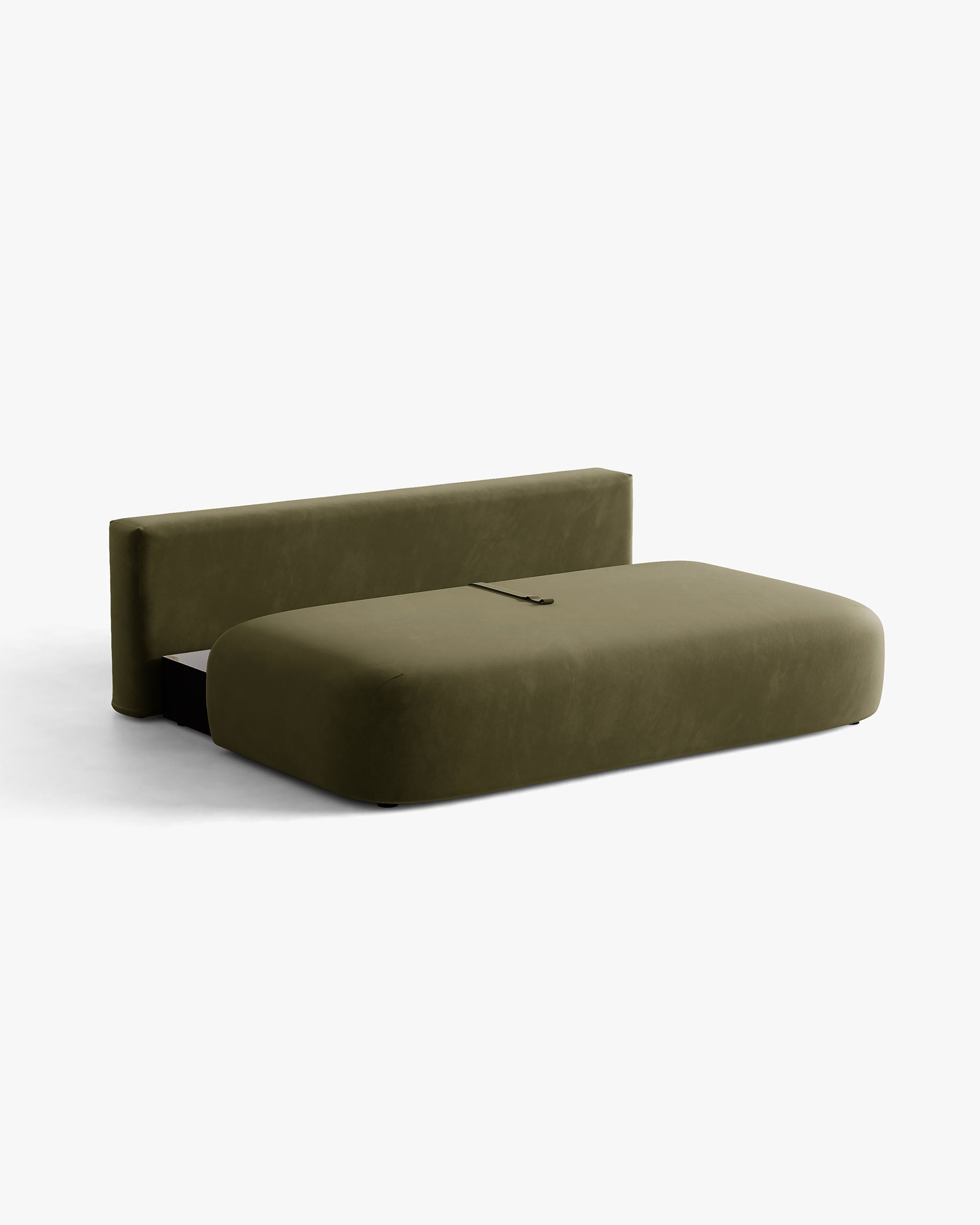 3-zits fluwelen bank met slaapfunctie HENA in groen met beige kussens
