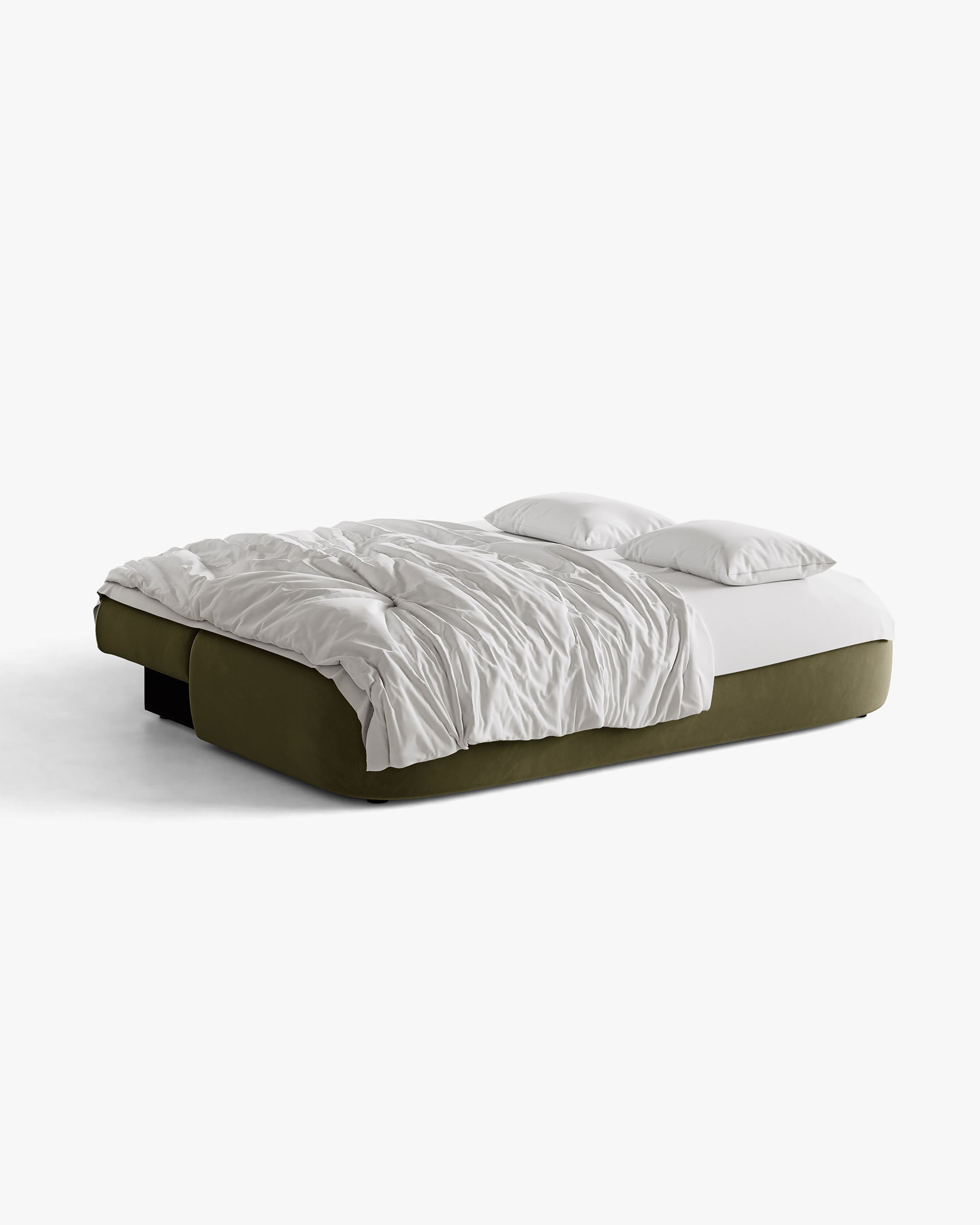3-zits fluwelen bank met slaapfunctie HENA in groen met beige kussens