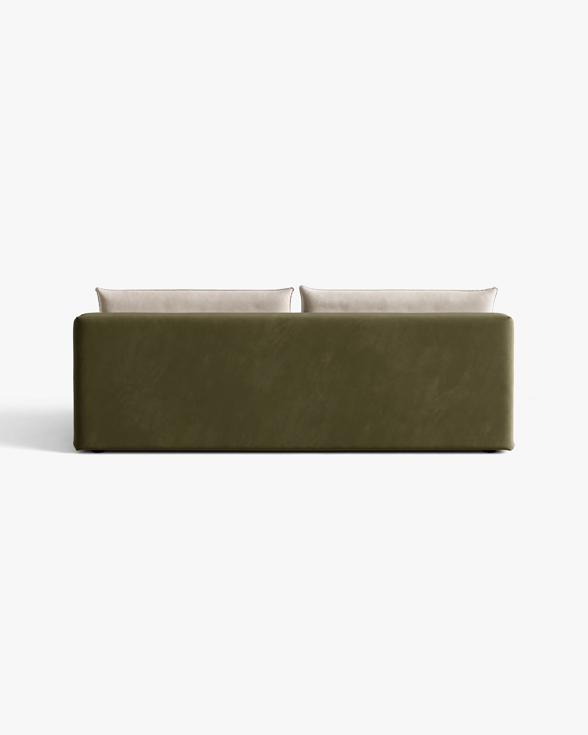 3-zits fluwelen bank met slaapfunctie HENA in groen met beige kussens