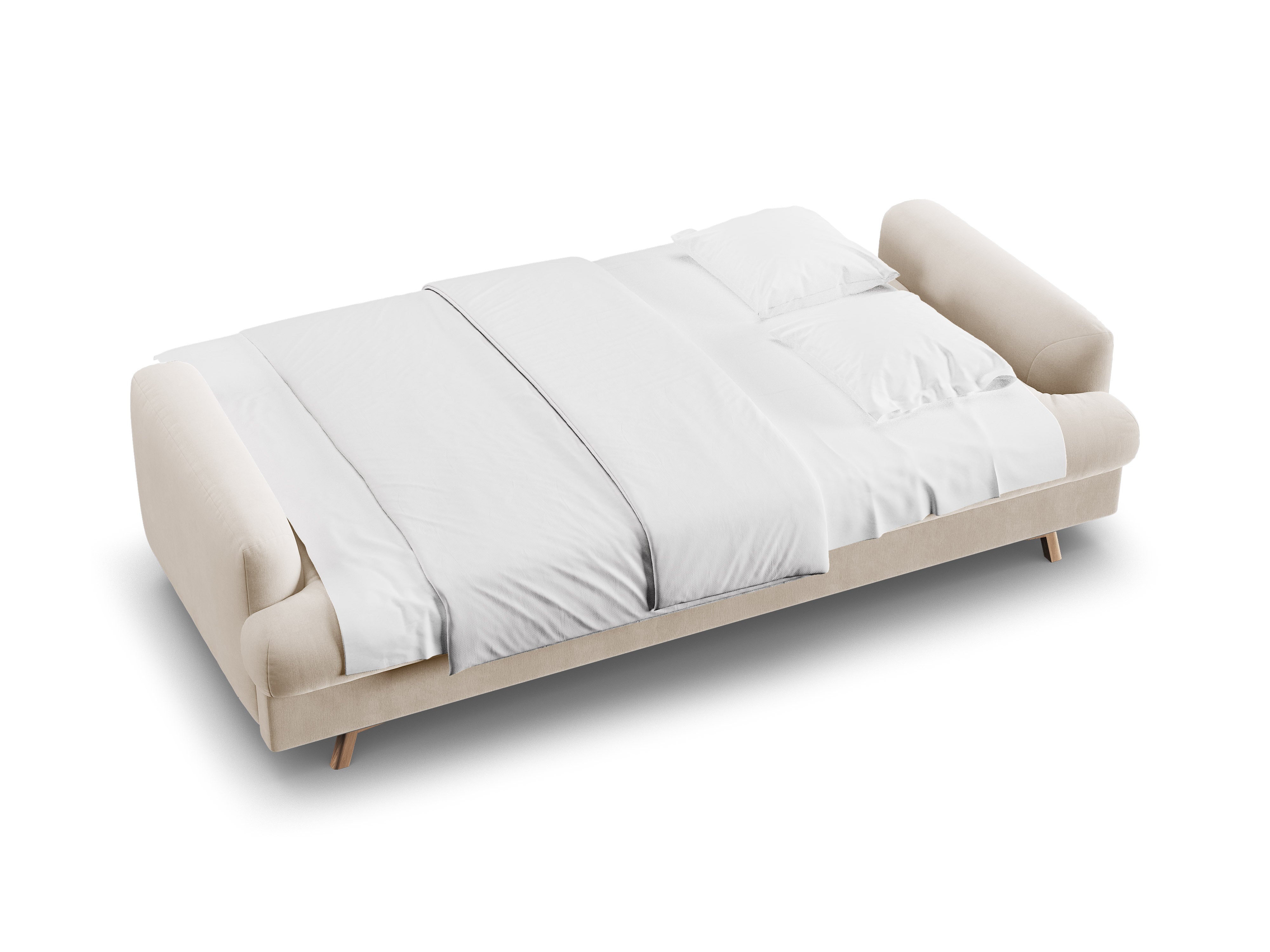 Beige 3-zits fluwelen bank met slaapfunctie NAOMI