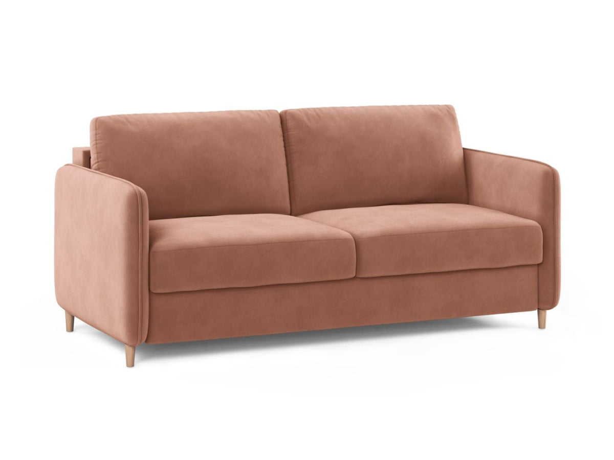 Sofa aksamitna 3-osobowa z funkcją spania SIMO różowy – ujęcie 2