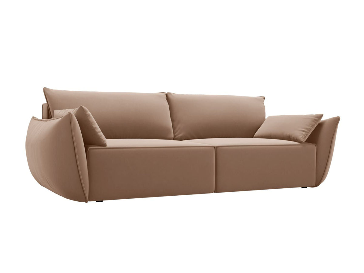 Sofa aksamitna 3-osobowa z funkcją spania KAELLE beżowy – ujęcie boczne