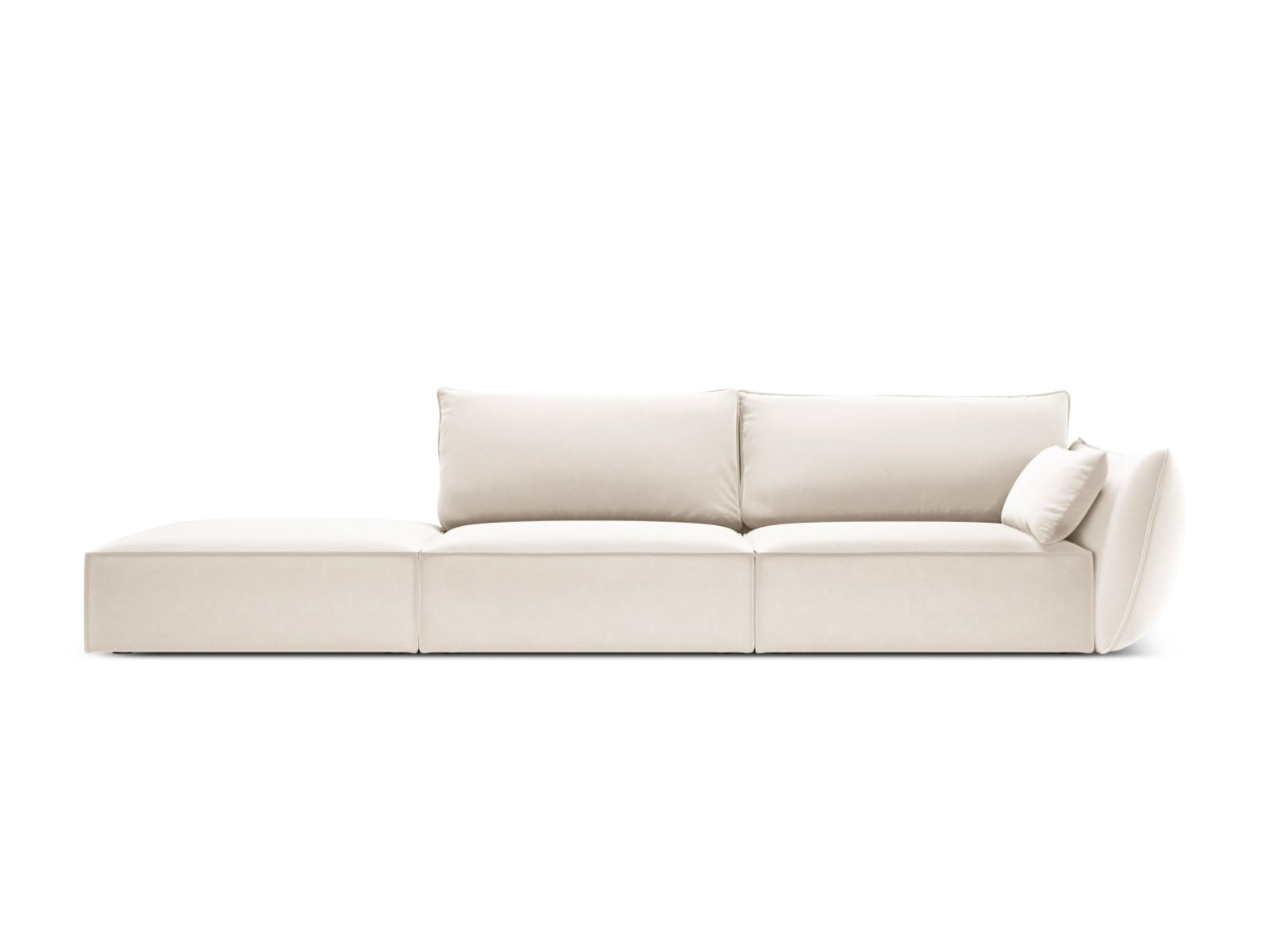 Sofa aksamitna z otomaną lewostronną 4-osobowa KAELLE jasnobeżowy – Micadoni