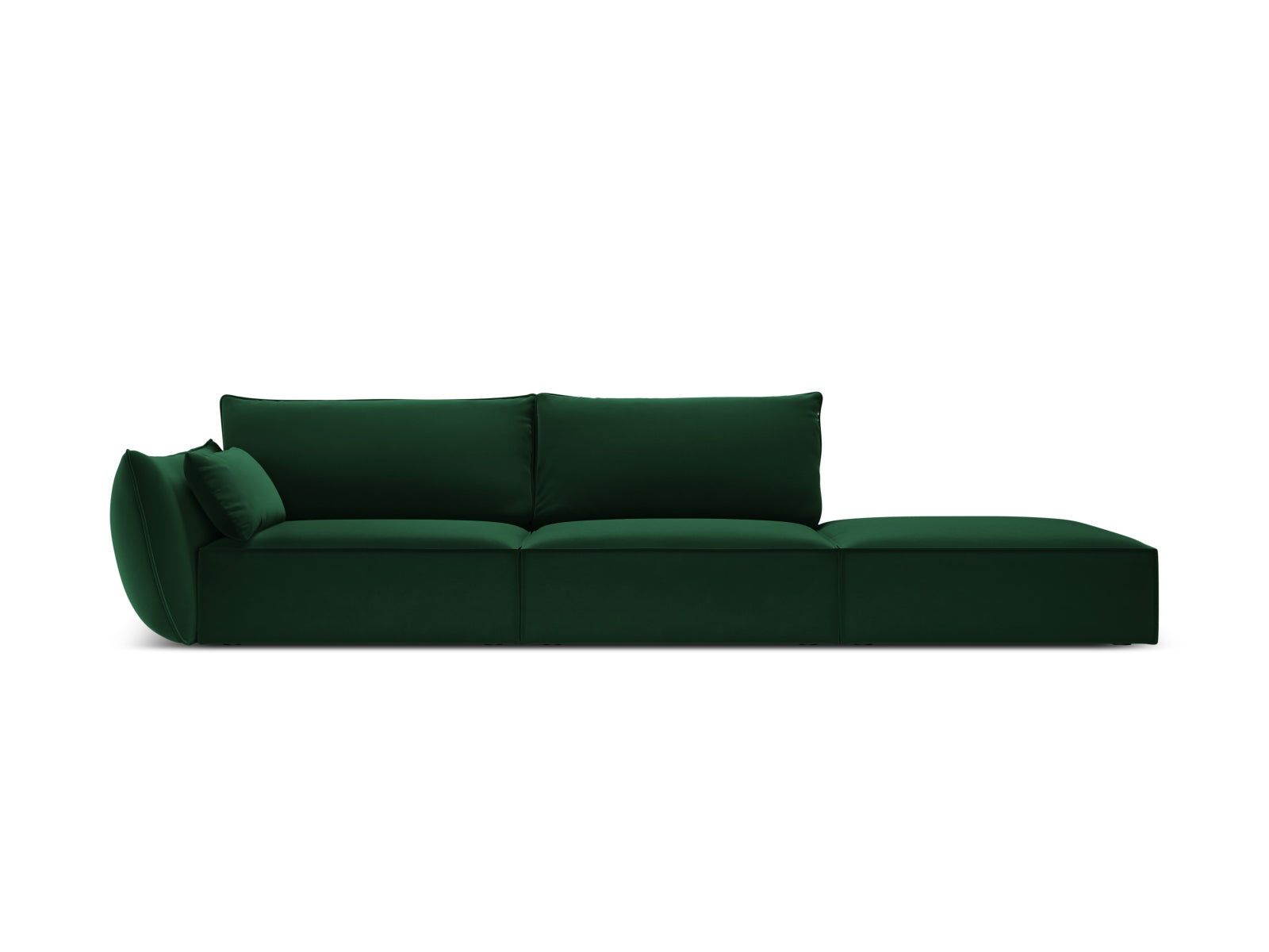 Sofa aksamitna z otomaną prawostronną 4-osobowa KAELLE butelkowa zieleń – Micadoni