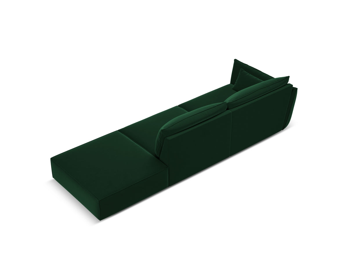 Sofa aksamitna z otomaną prawostronną 4-osobowa KAELLE butelkowa zieleń – ujęcie tylne