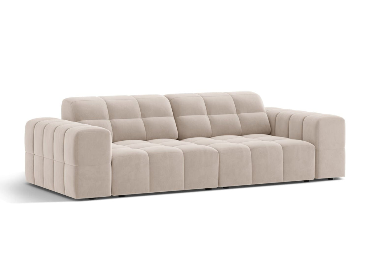 Sofa aksamitna 3-osobowa JENNIFER jasnobeżowy Venus – ujęcie boczne