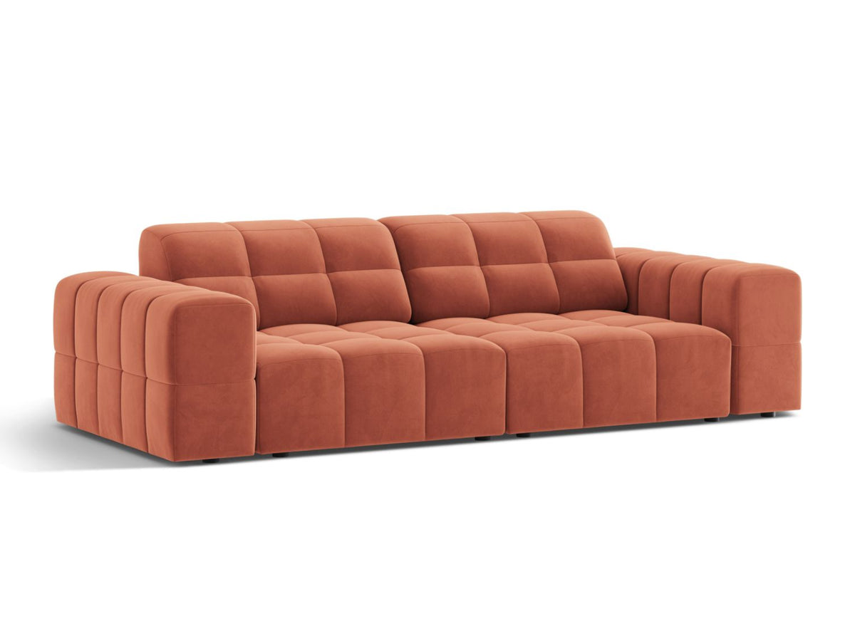 Sofa aksamitna 3-osobowa JENNIFER koralowy Venus – ujęcie boczne