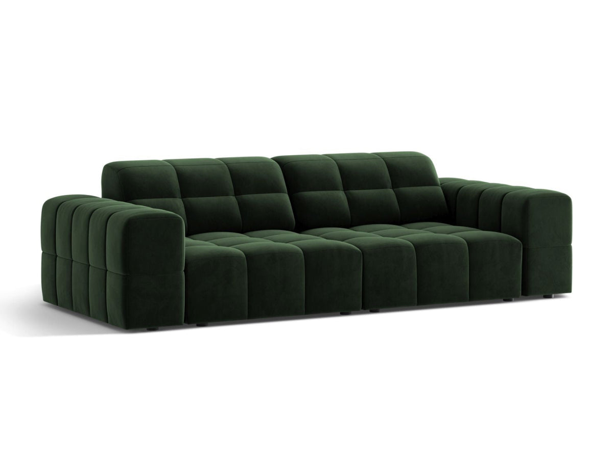 Sofa aksamitna 3-osobowa JENNIFER butelkowa zieleń Venus – ujęcie boczne