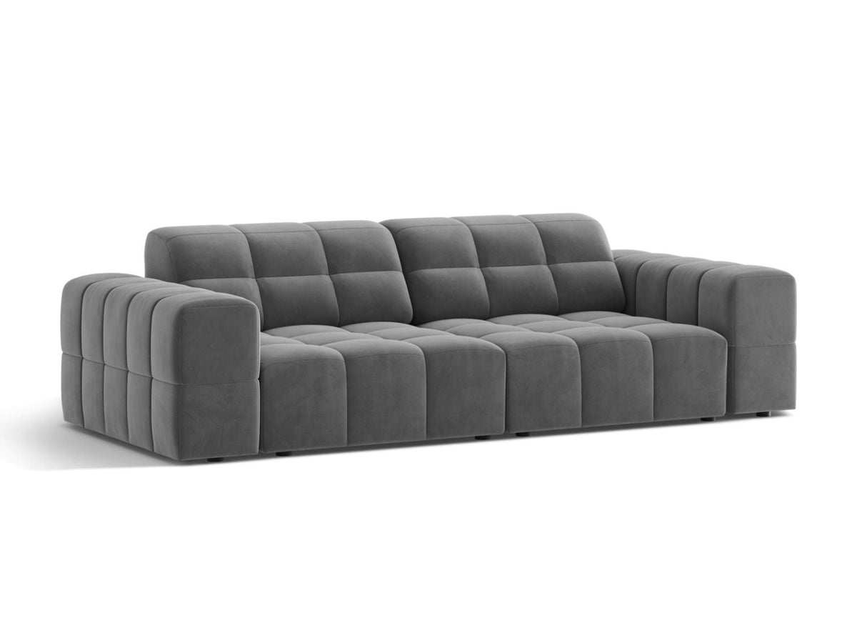 Sofa aksamitna 3-osobowa JENNIFER jasnoszary Venus – ujęcie boczne