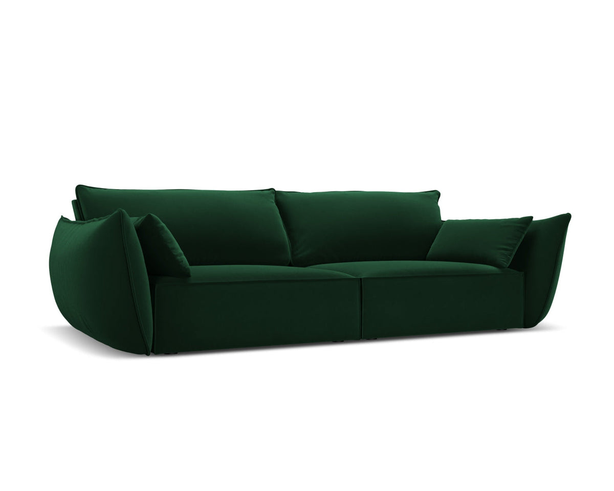 Sofa aksamitna 3-osobowa KAELLE butelkowa zieleń – ujęcie boczne