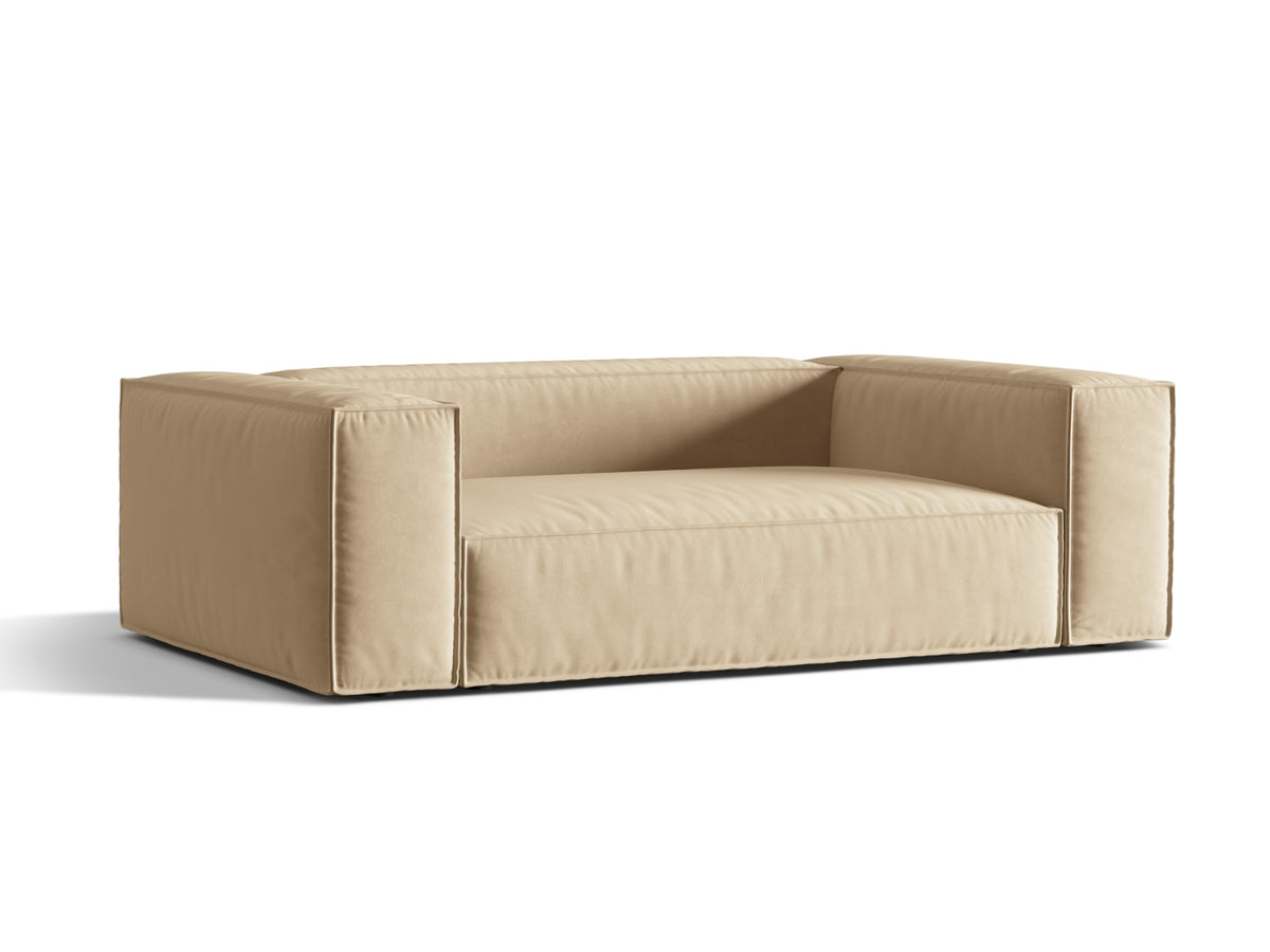 Sofa aksamitna 3-osobowa NURIA nude – ujęcie boczne
