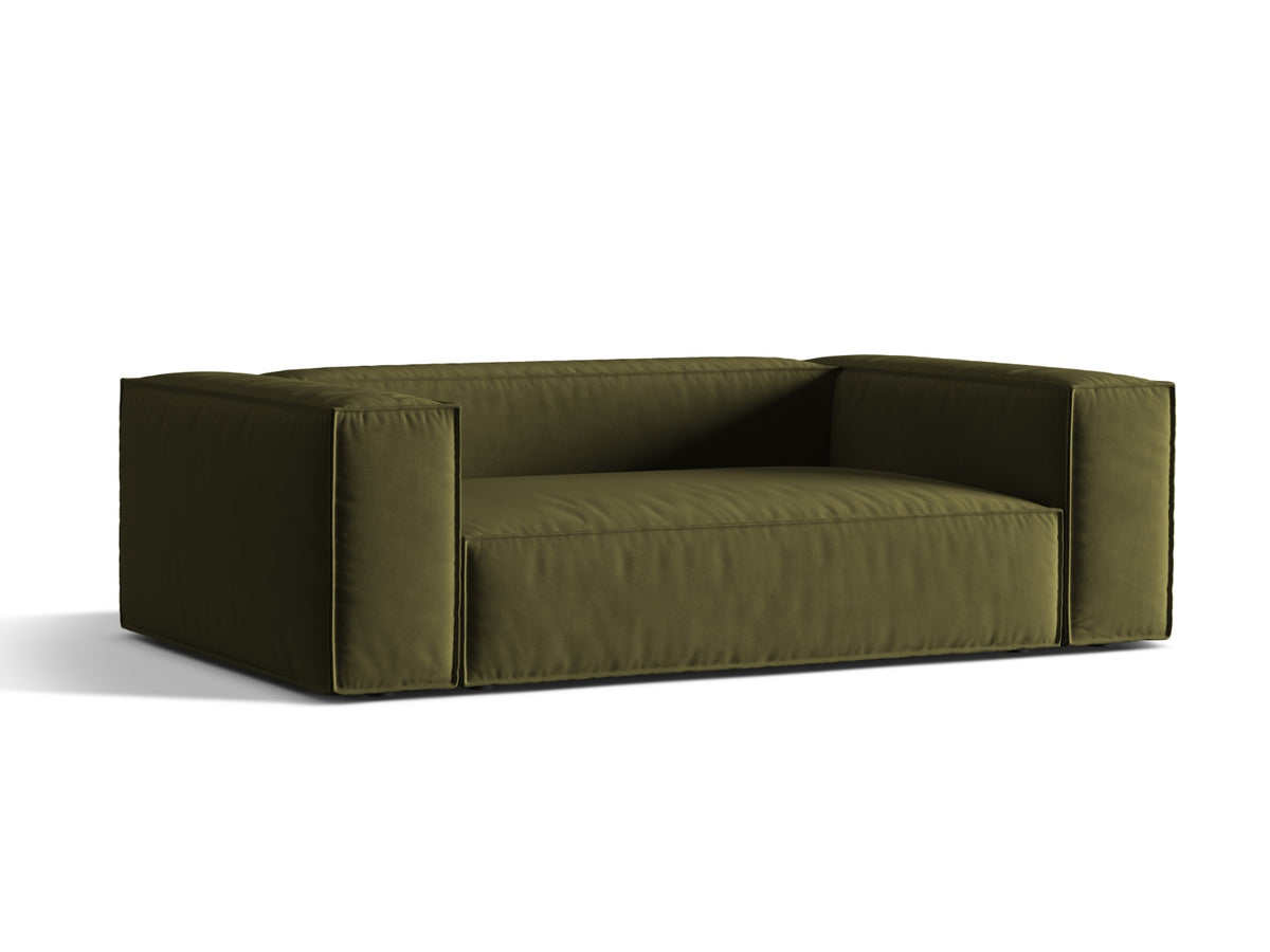 Sofa aksamitna 3-osobowa NURIA mchowy melanż – ujęcie boczne