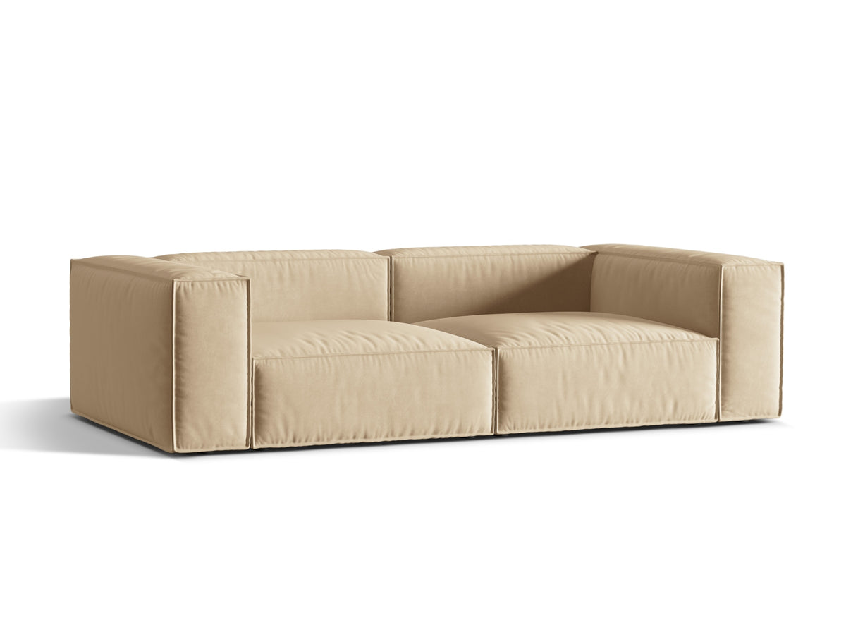 Sofa aksamitna 4-osobowa NURIA nude – ujęcie boczne