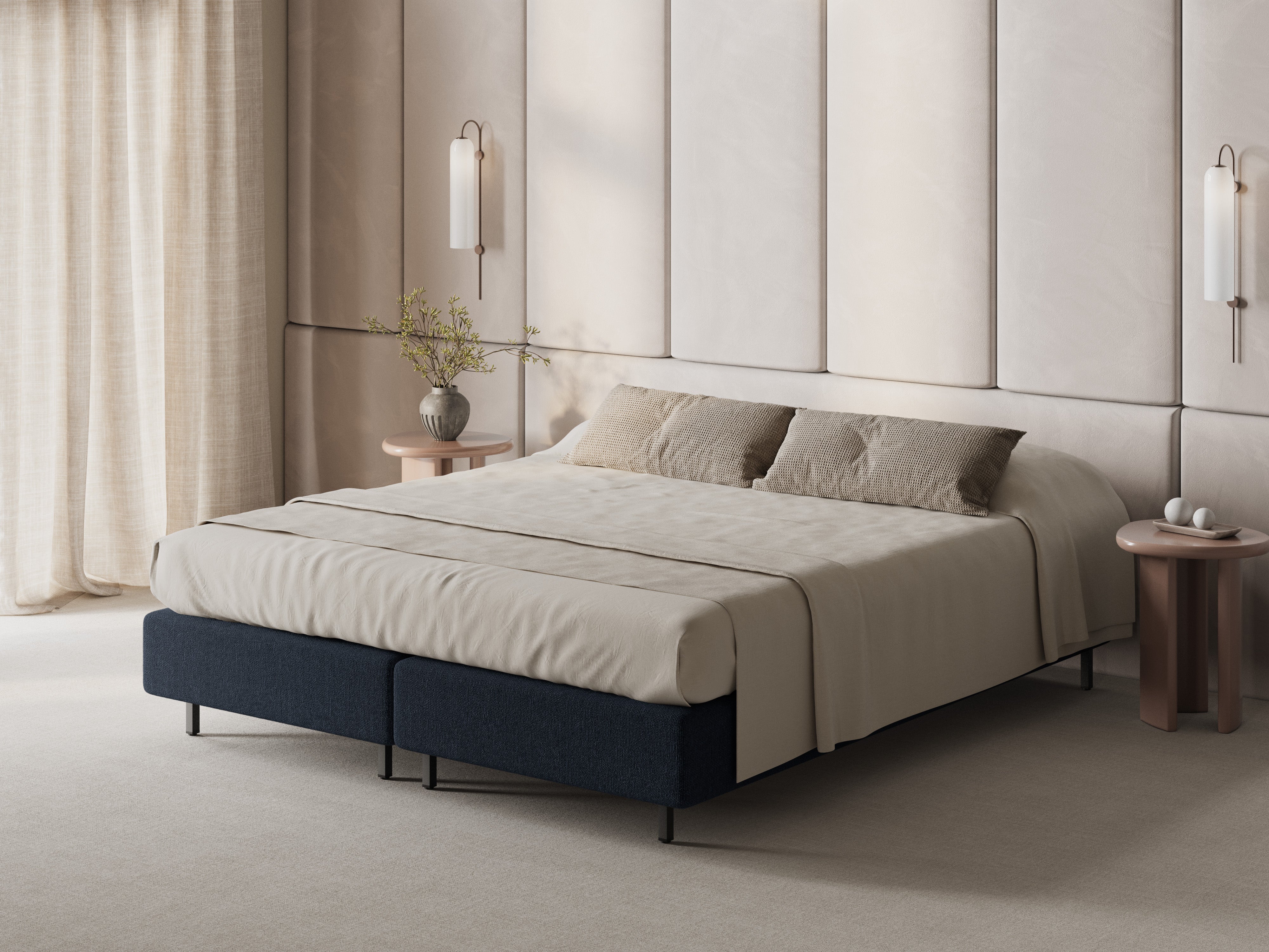 Bed WHALE zeeblauw chenille