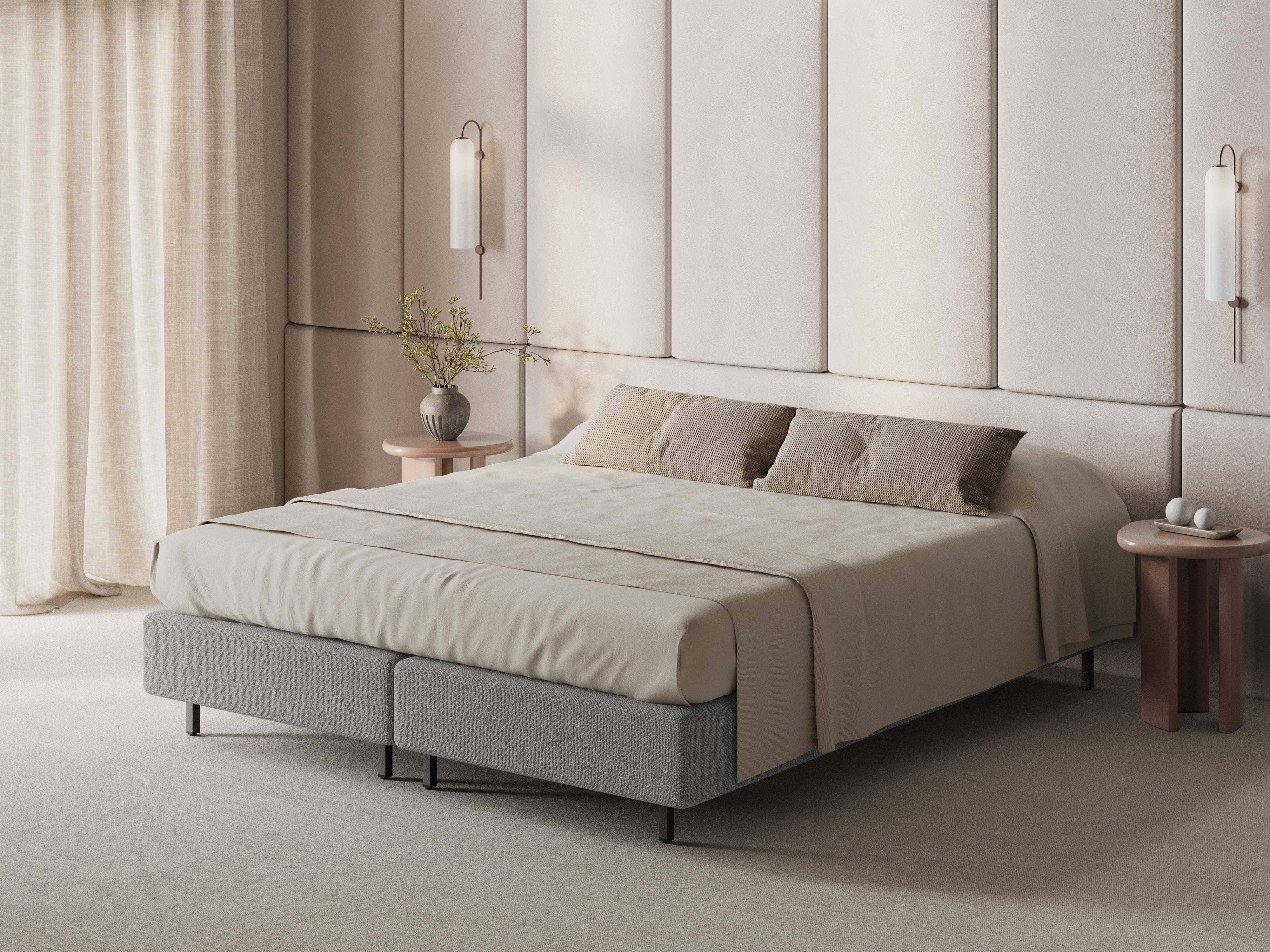 Bed WHALE lichtgrijs chenille