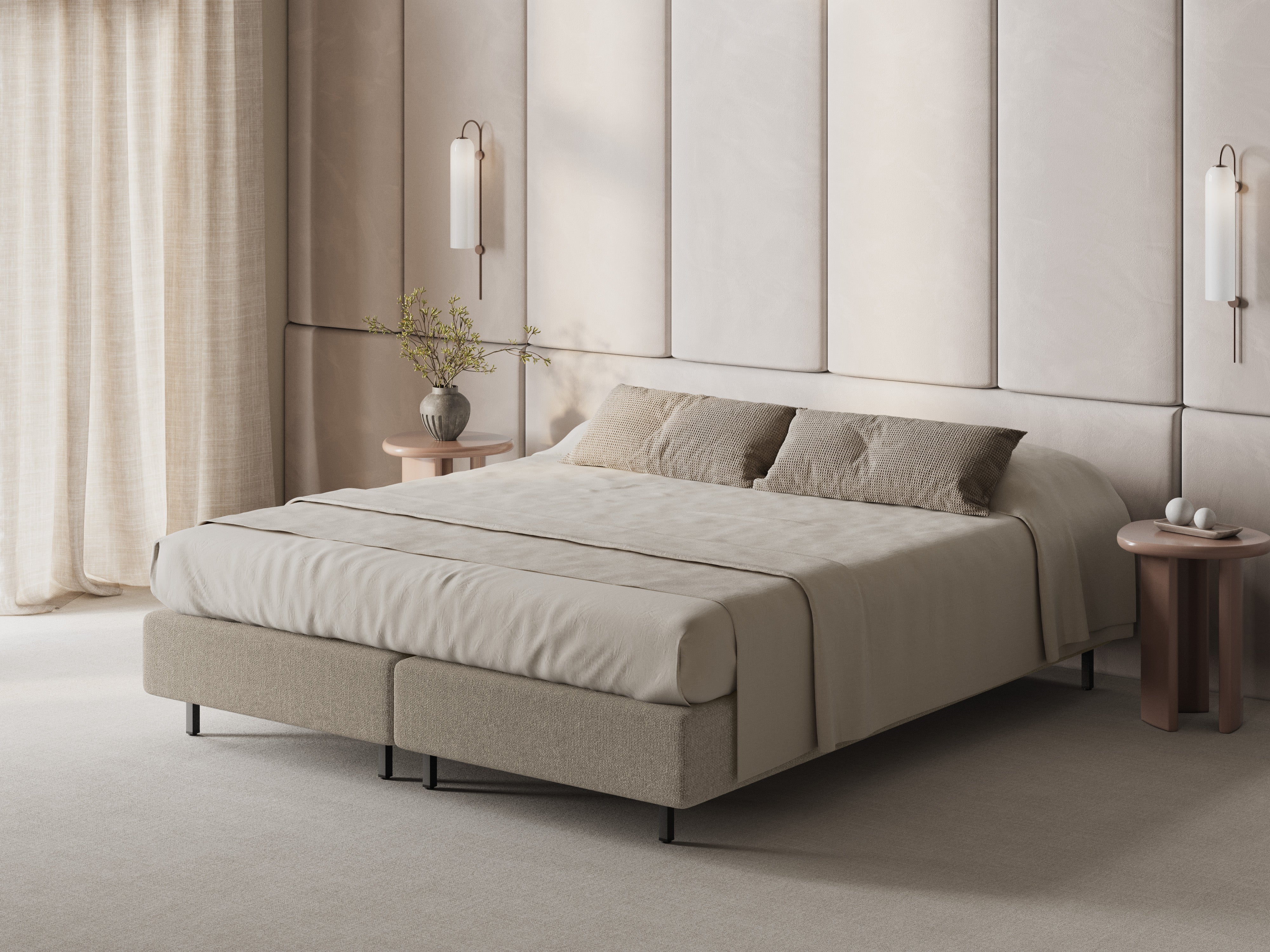 Bed WHALE donkerbeige chenille