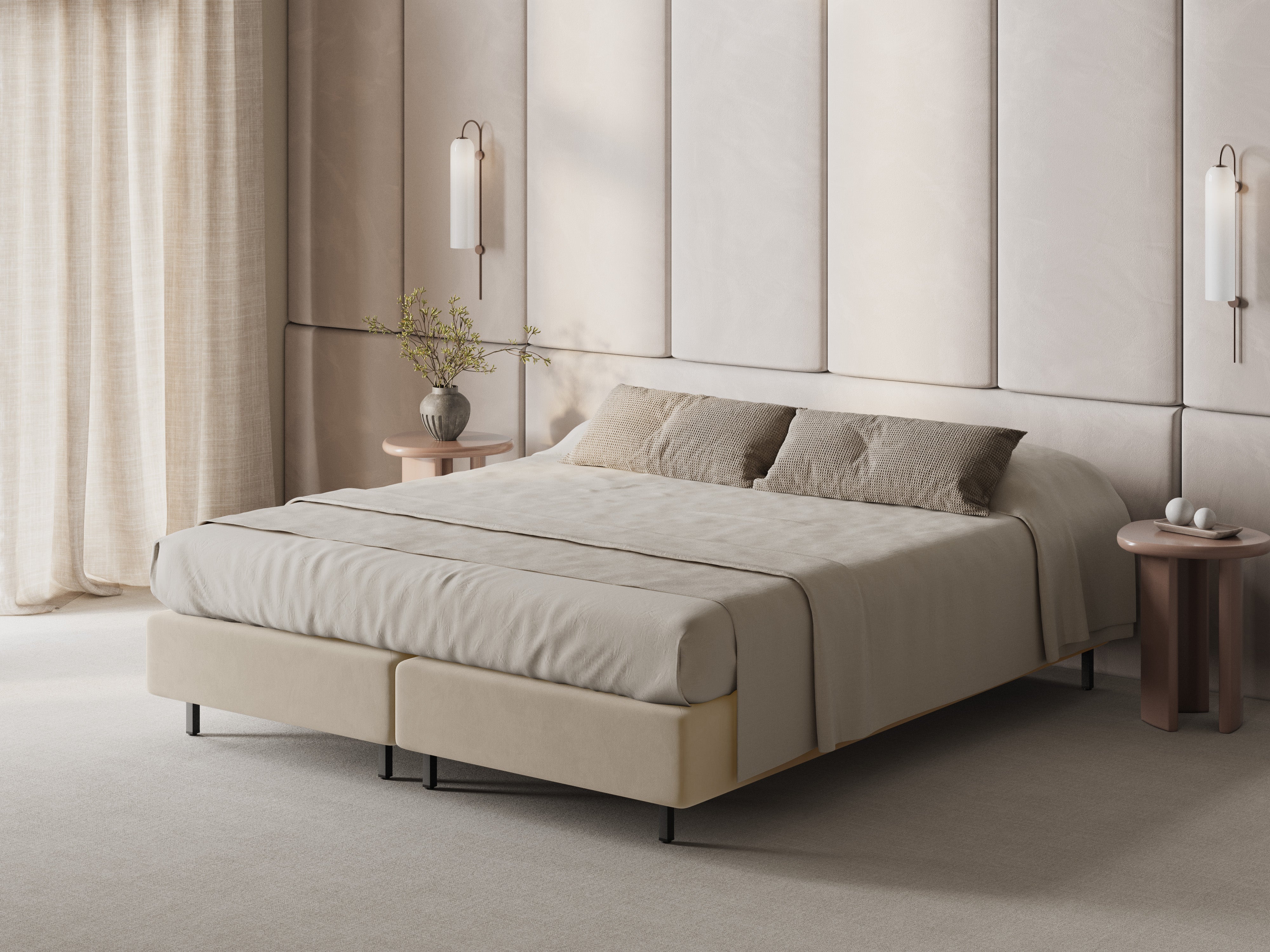 Fluwelen bed WHALE huidkleurig