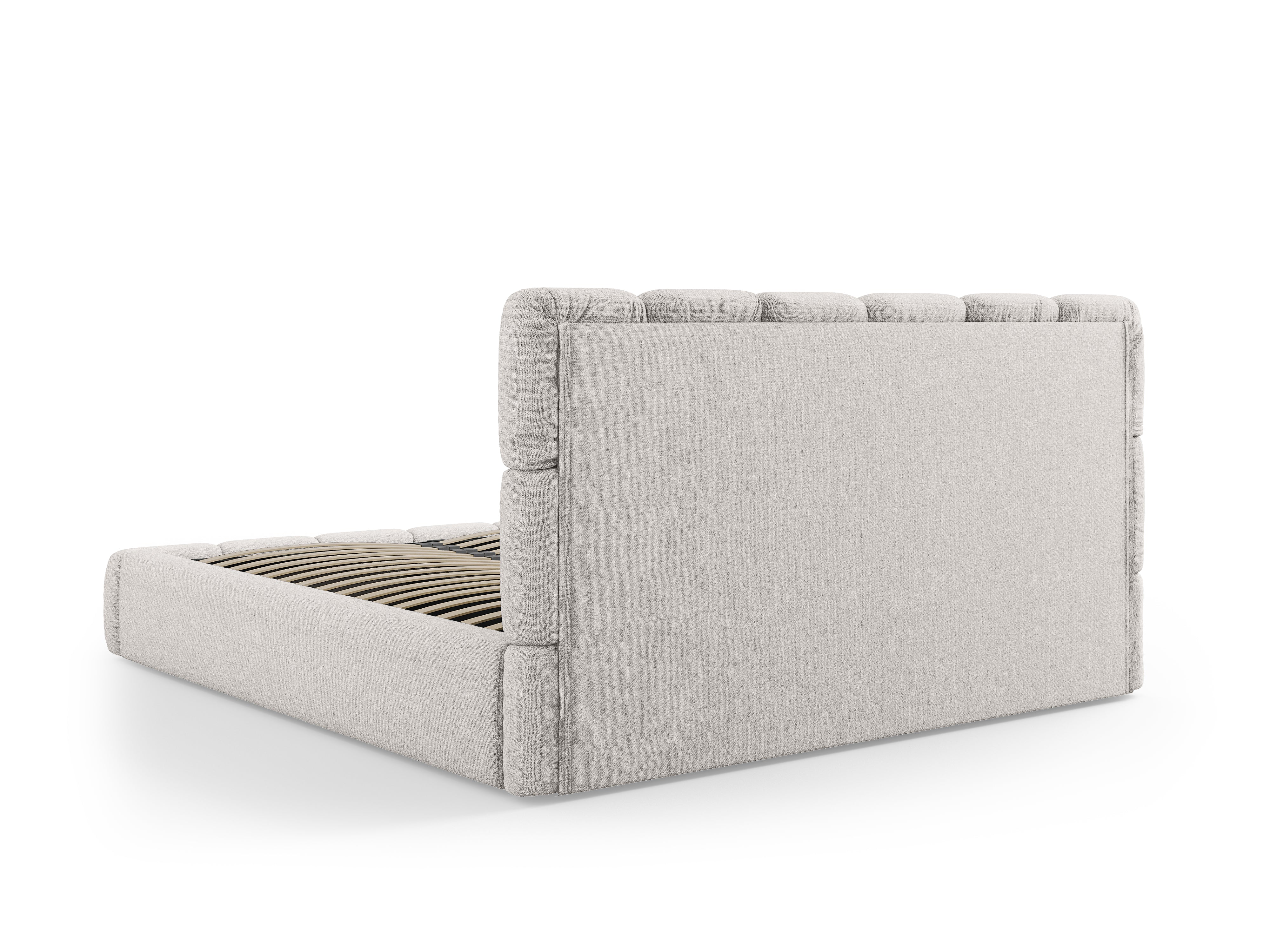 BELLIS bed met opbergruimte voor beddengoed in lichtgrijs zijdeachtig chenille
