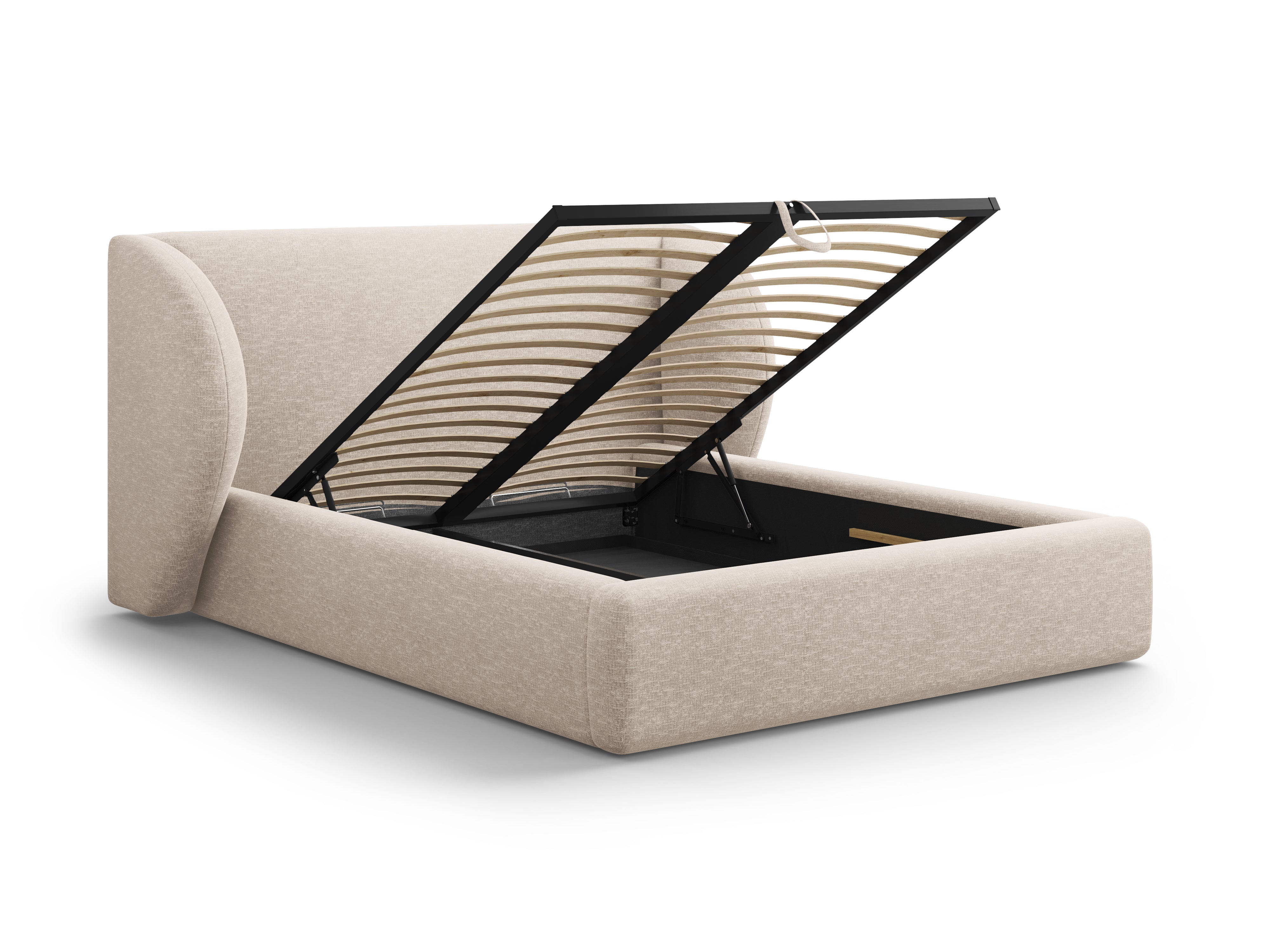 Łóżko w tkaninie szenilowej z pojemnikiem na pościel MILEY beżowy Micadoni    Eye on Design