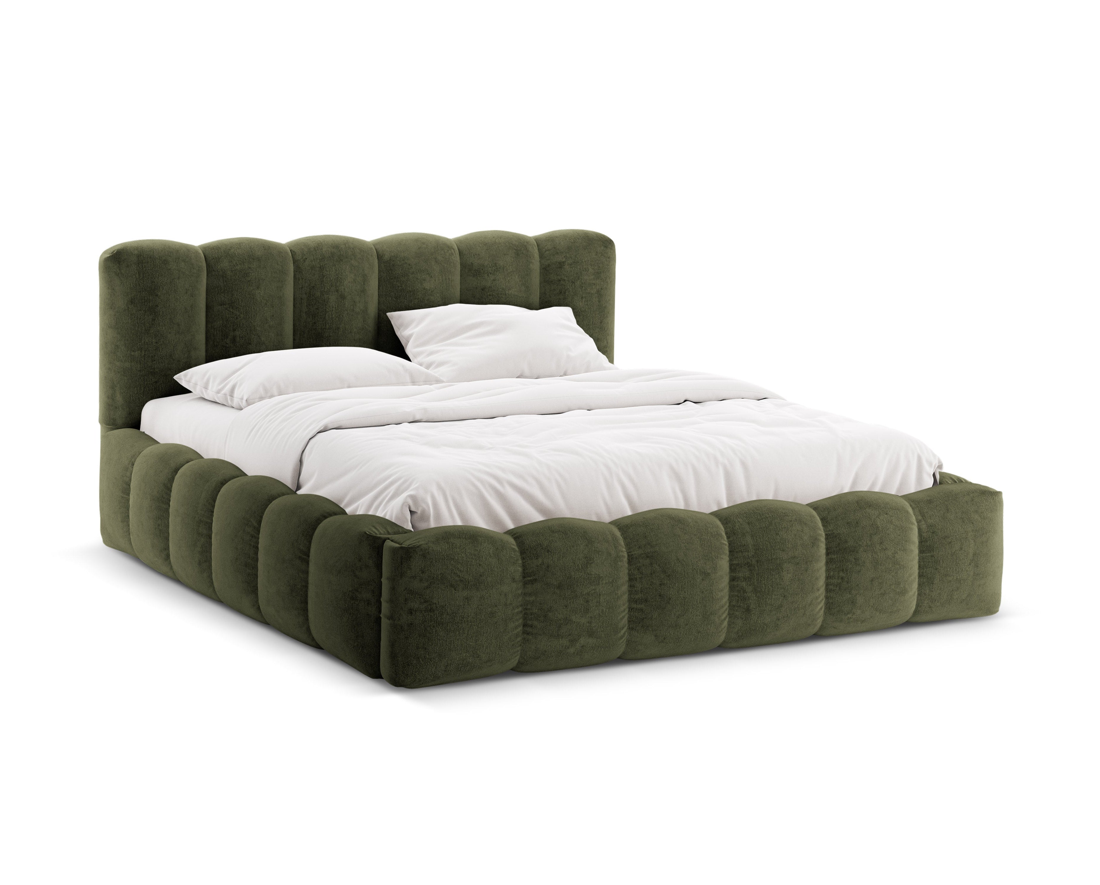 Bed met opbergruimte LUPINE groene chenille